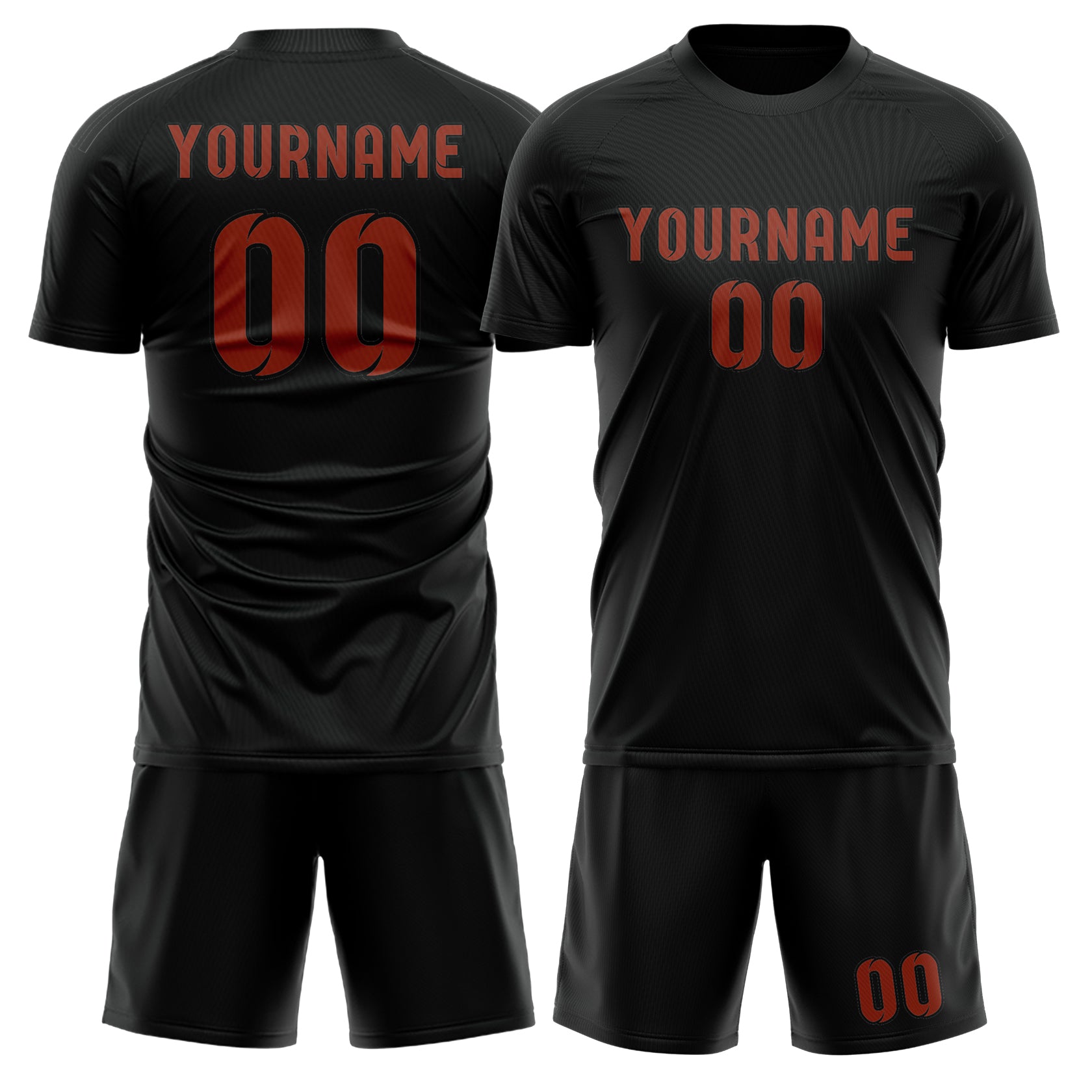 Maßgeschneidertes Professionelles Schwarz Korallenrot Fußballtrikot-Set