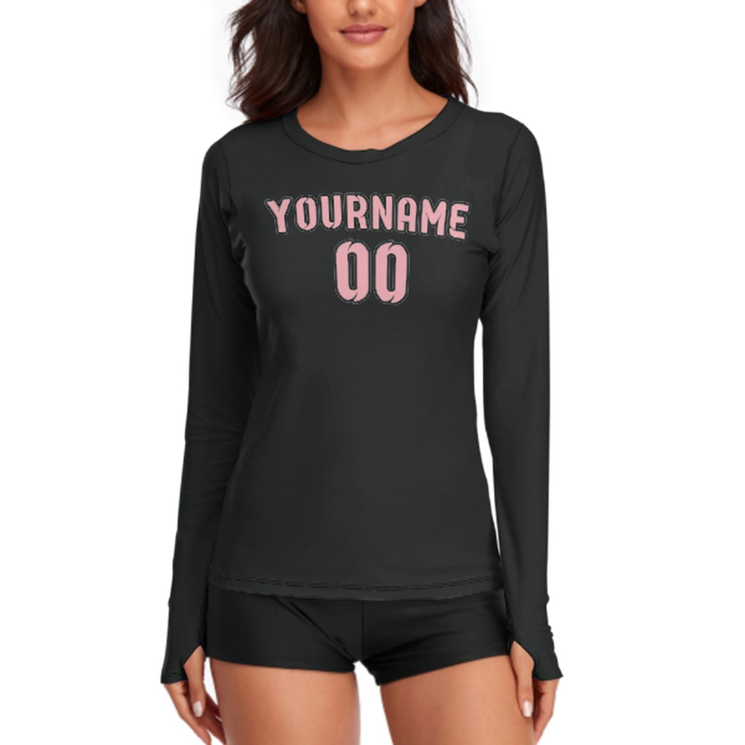 Maßgeschneidertes Schwarz Rosa Damen Langarmshirt