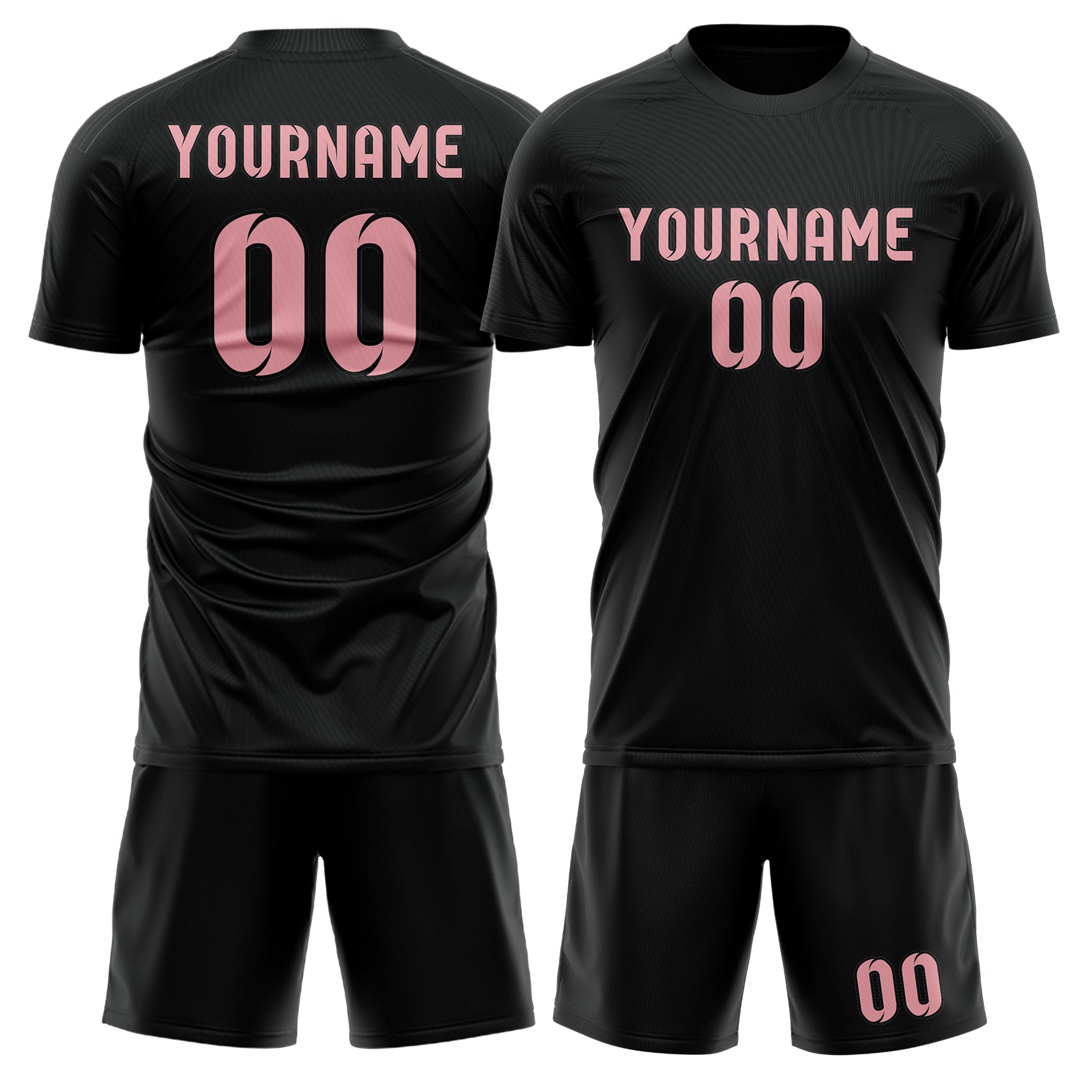 Maßgeschneidertes Professionelles Schwarz Rosa Fußballtrikot-Set