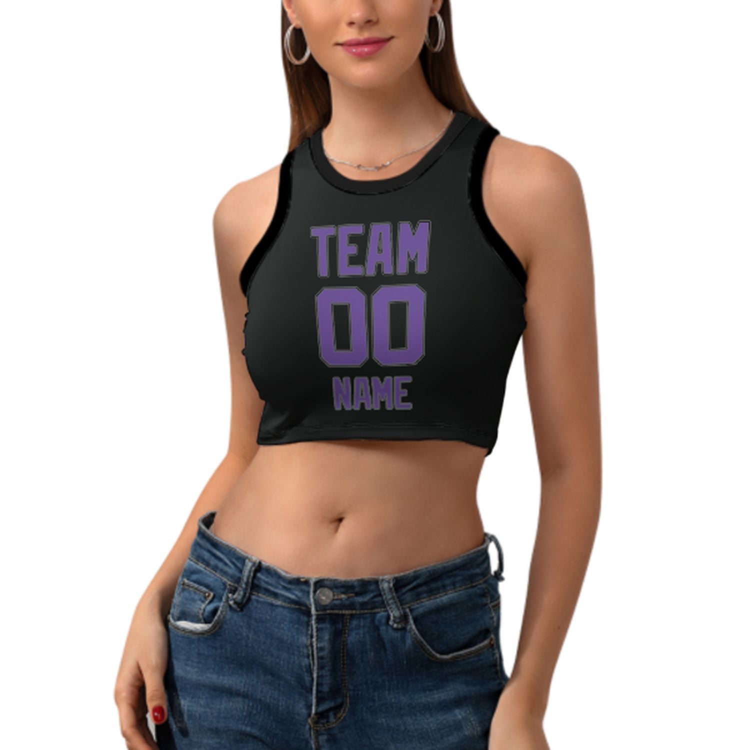 Maßgeschneidertes Schwarz Lavendel Ärmelloses Tanktop