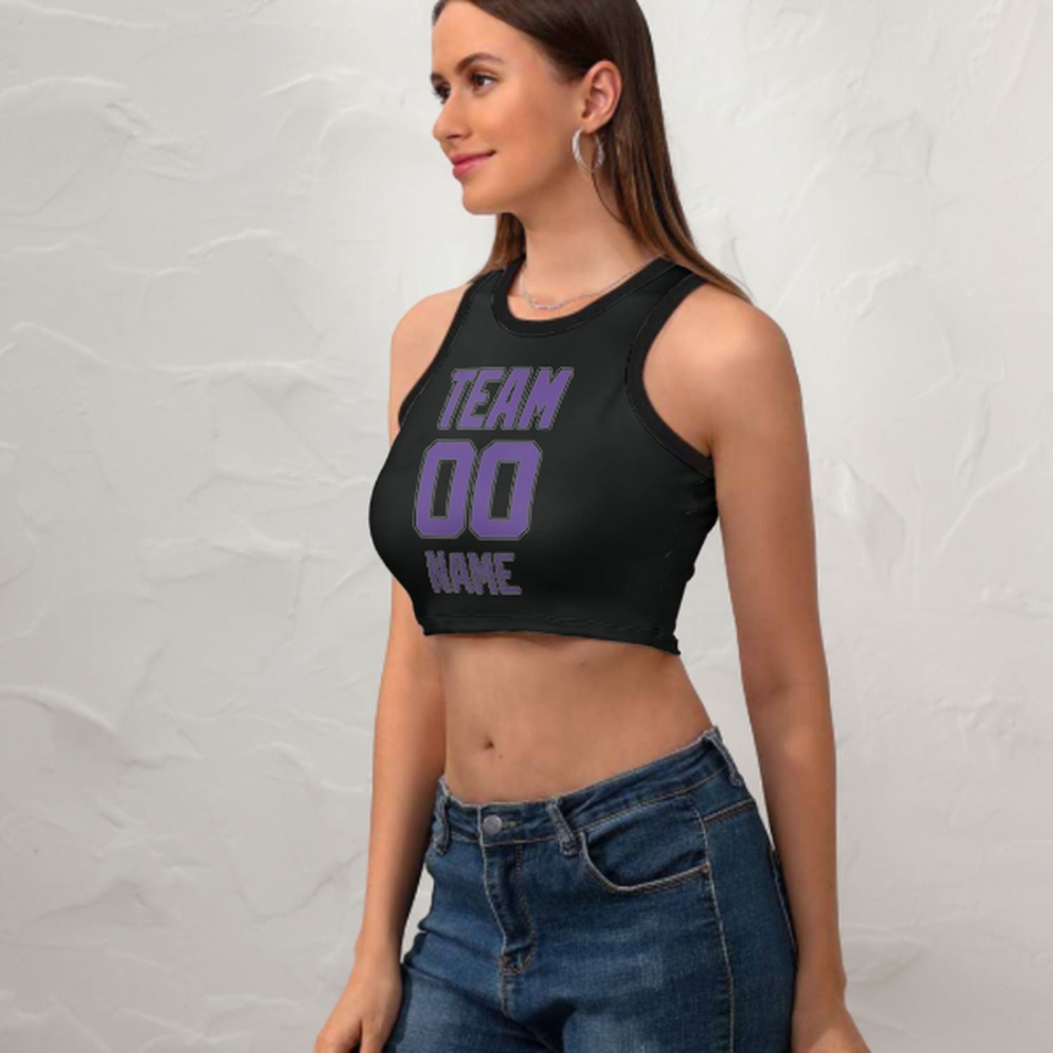 Maßgeschneidertes Schwarz Lavendel Ärmelloses Tanktop