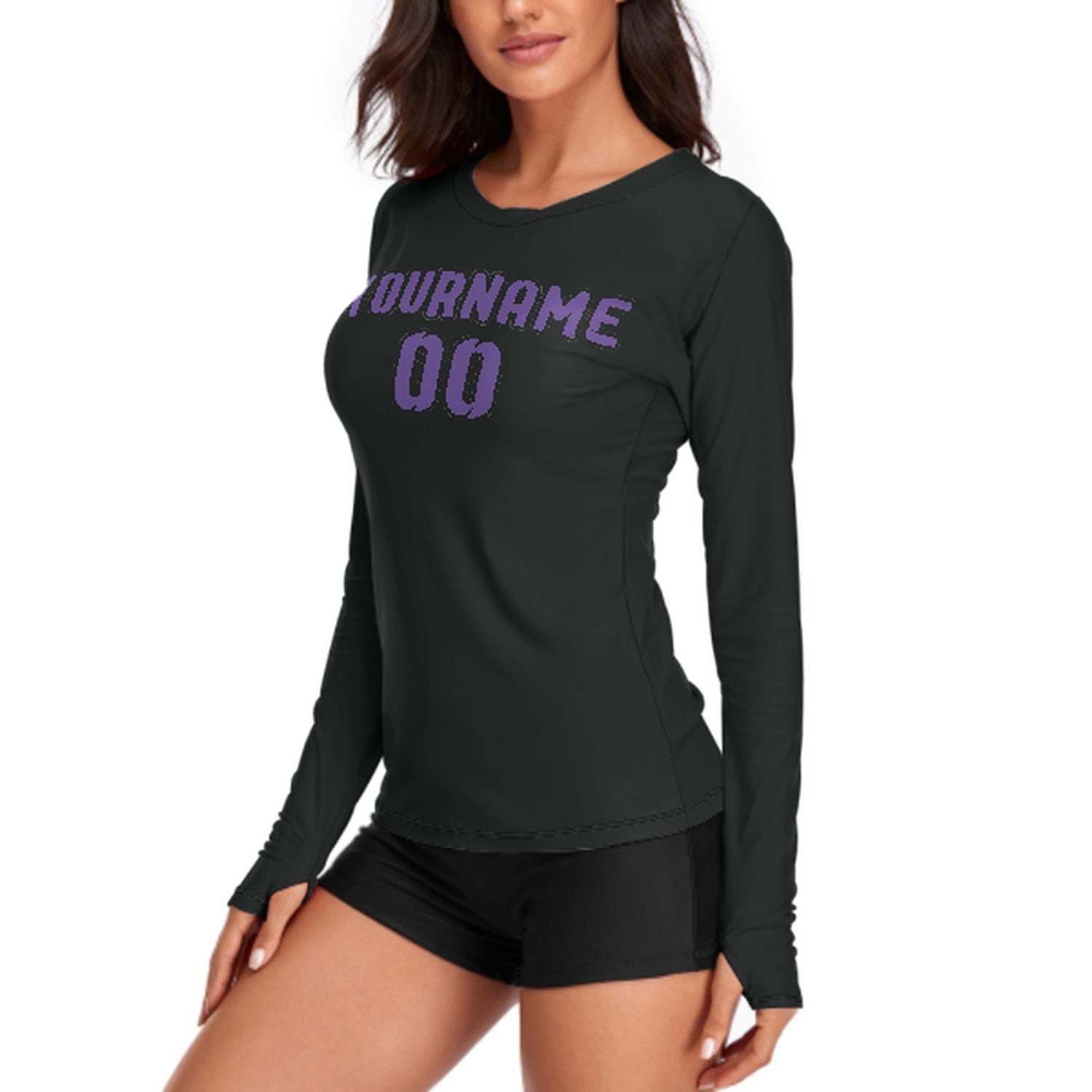 Maßgeschneidertes Schwarz Lavendel Damen Langarmshirt