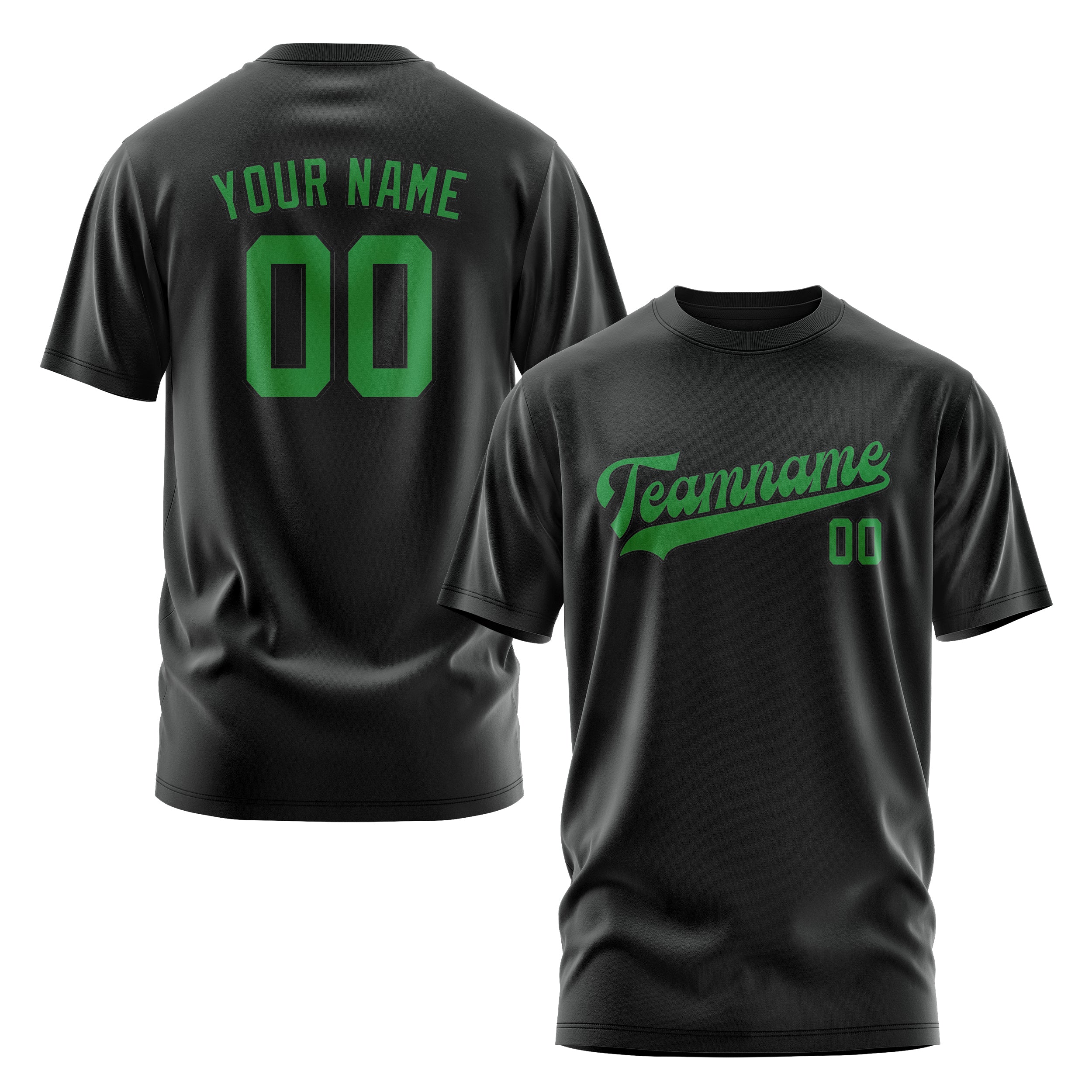 Maßgeschneidertes Schwarz Smaragdgrün T-Shirt
