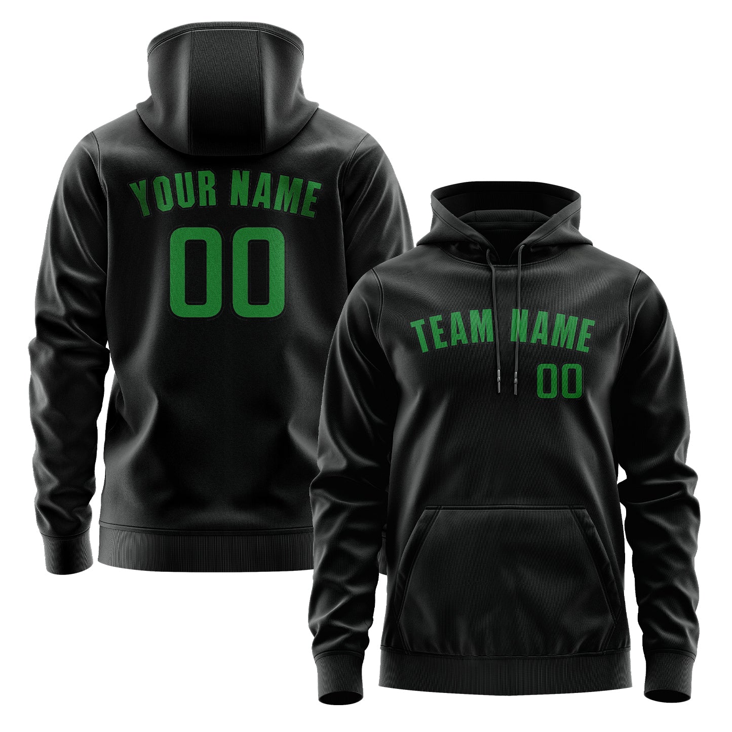 Maßgeschneidertes Schwarz Smaragdgrün Hoodie