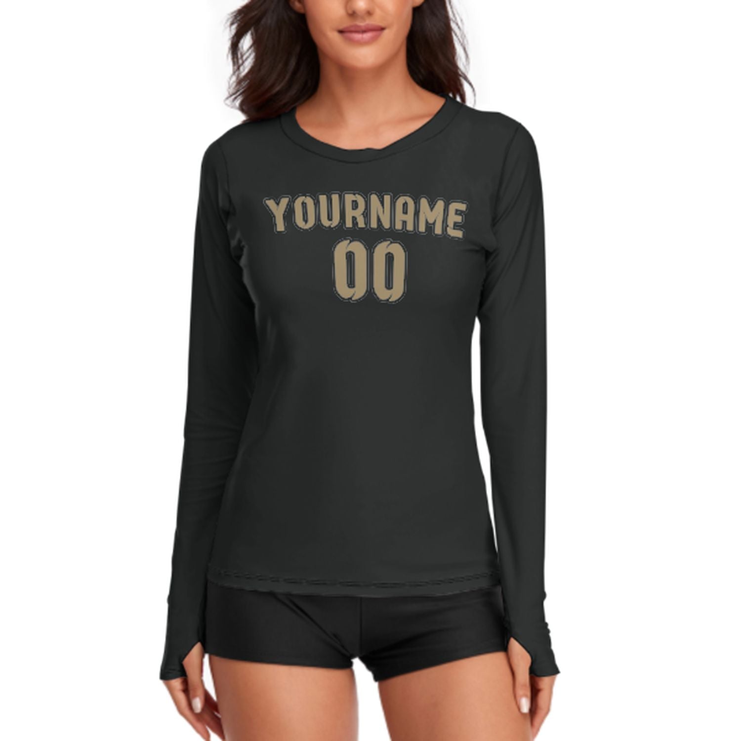 Maßgeschneidertes Schwarz Hellkhaki Damen Langarmshirt