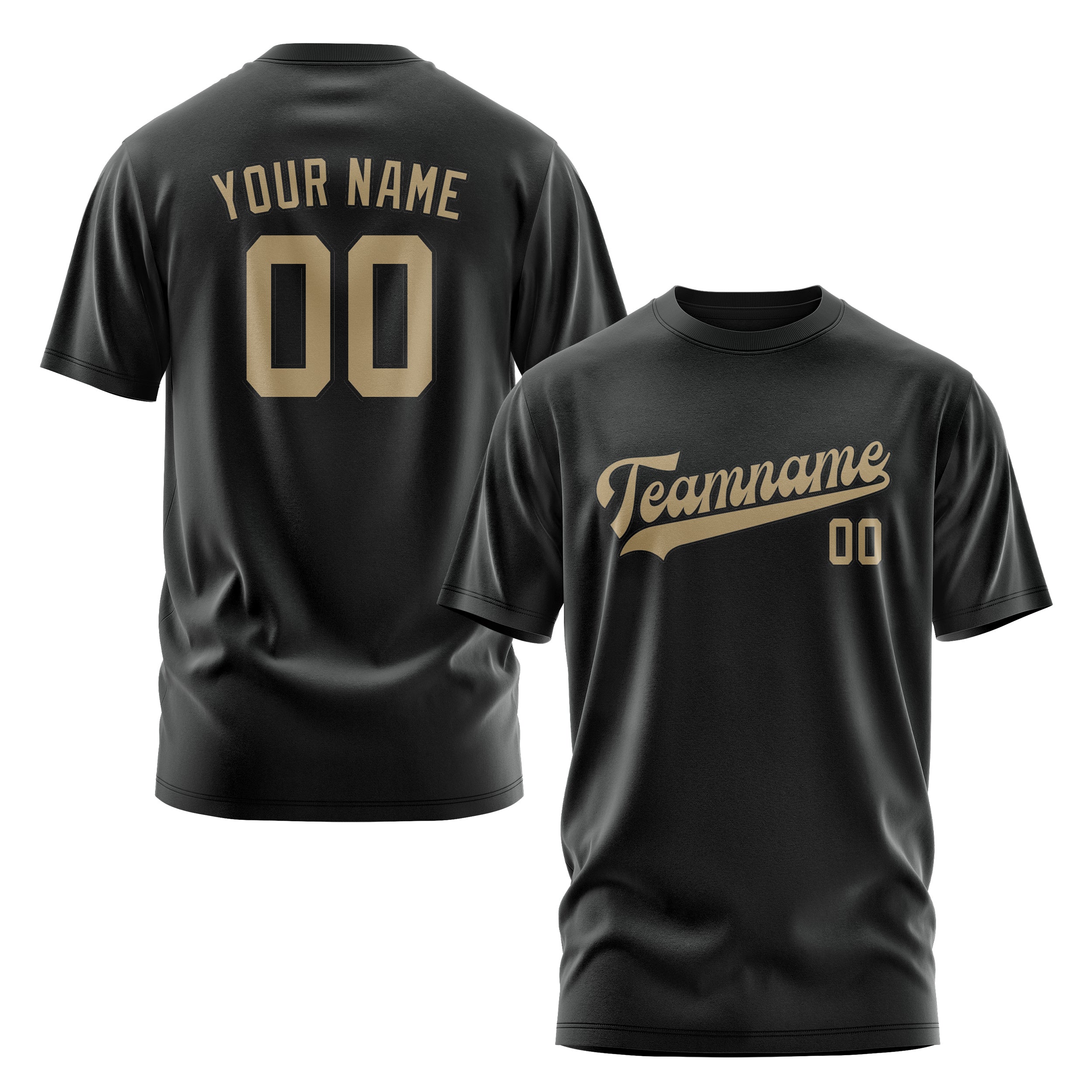 Maßgeschneidertes Schwarz Hellkhaki T-Shirt