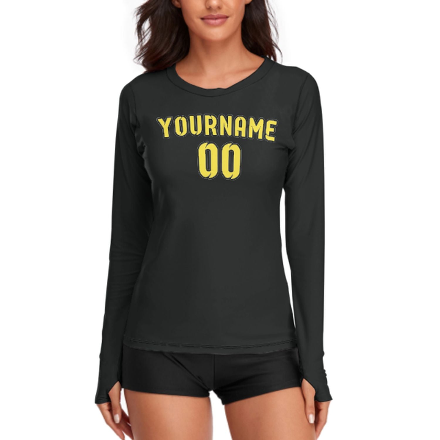 Maßgeschneidertes Schwarz Blassgelb Damen Langarmshirt