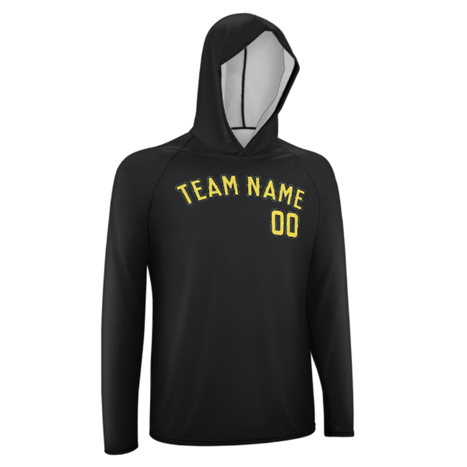 Maßgeschneidertes Schwarz Blassgelb UV-Hoodie