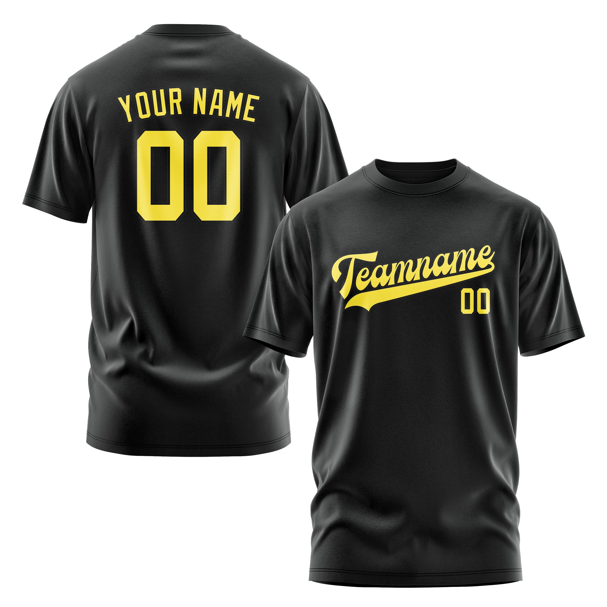 Maßgeschneidertes Schwarz Blassgelb T-Shirt