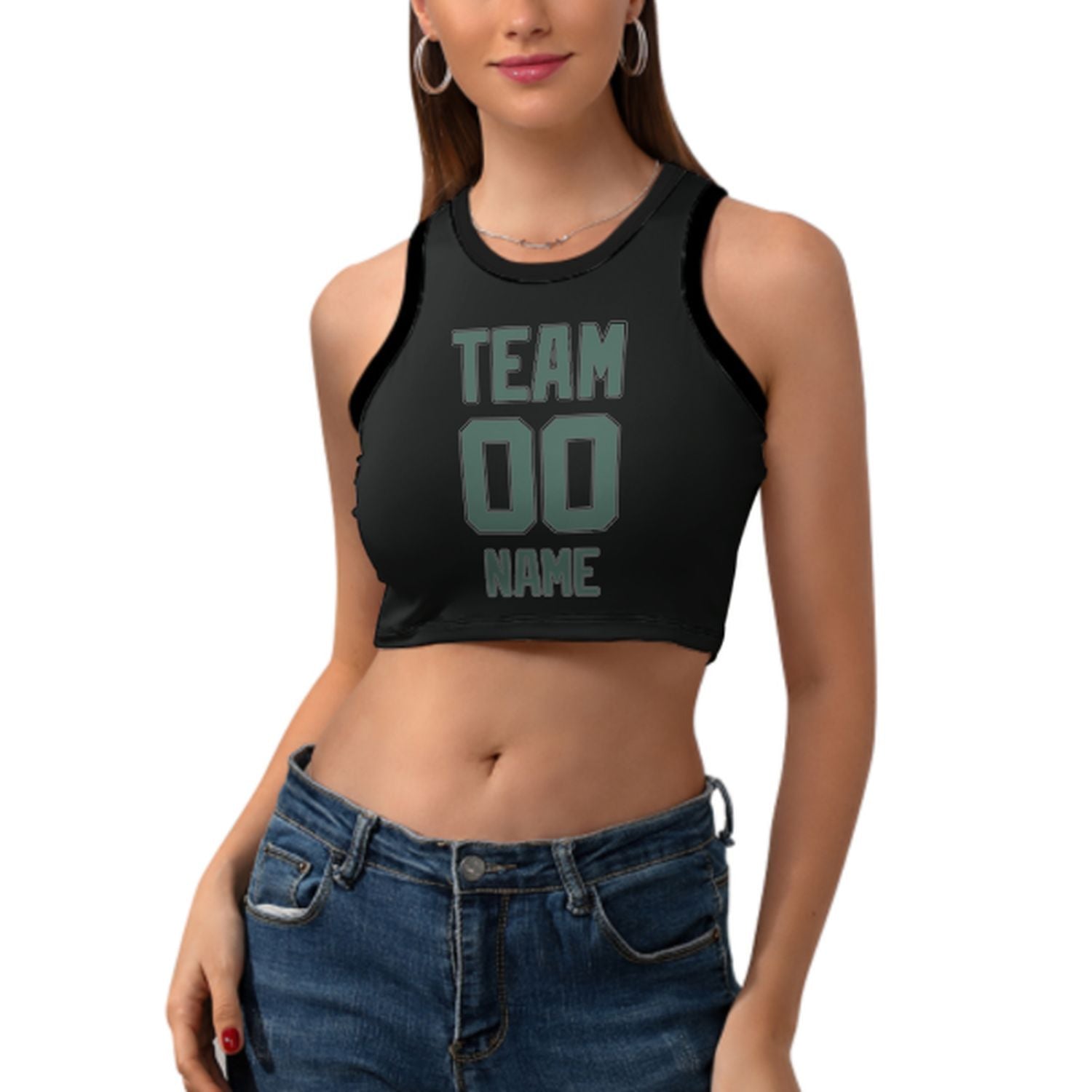 Maßgeschneidertes Schwarz Blaugrün Ärmelloses Tanktop