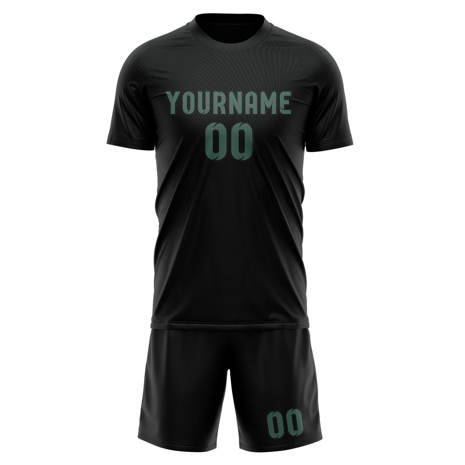 Maßgeschneidertes Professionelles Schwarz Blaugrün Fußballtrikot-Set
