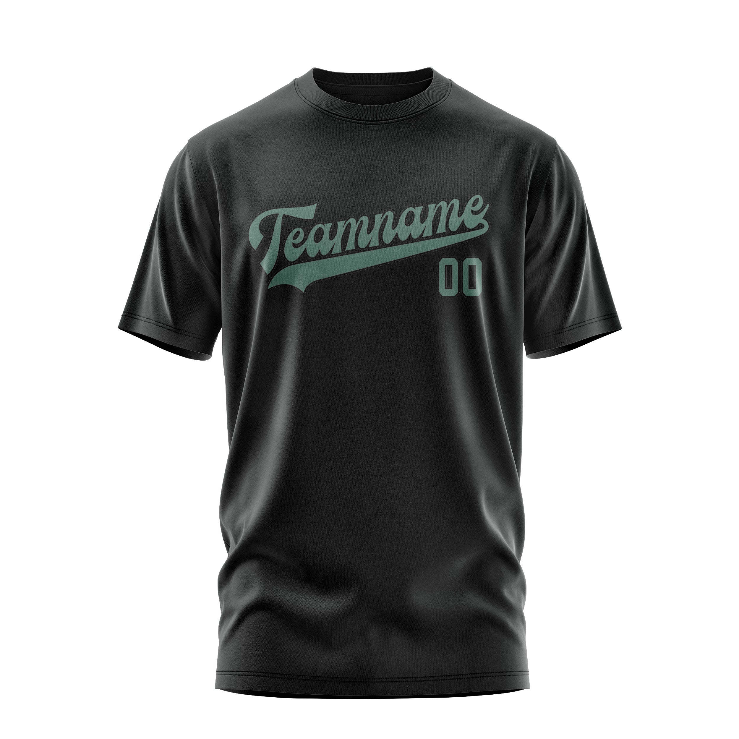 Maßgeschneidertes Schwarz Blaugrün T-Shirt