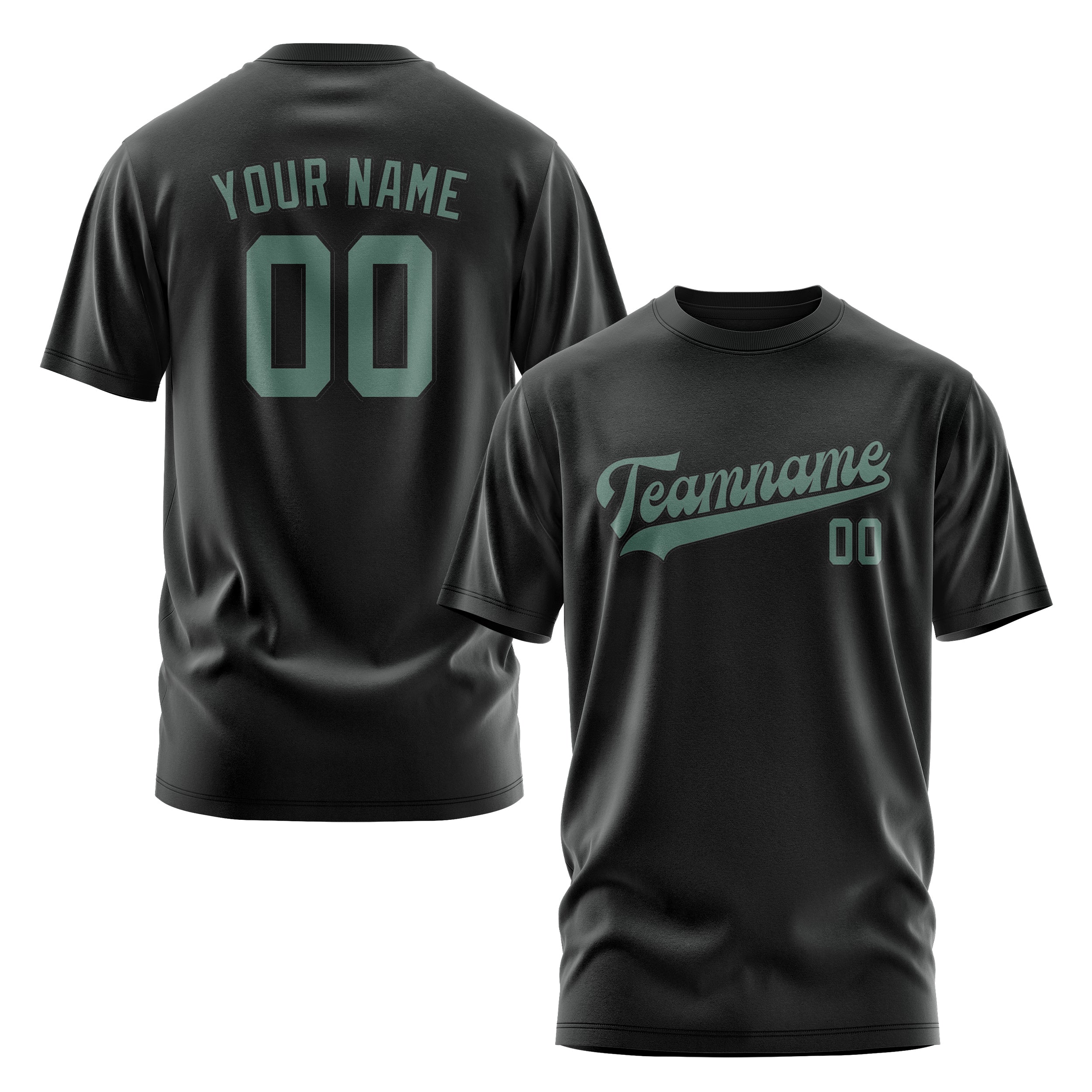 Maßgeschneidertes Schwarz Blaugrün T-Shirt