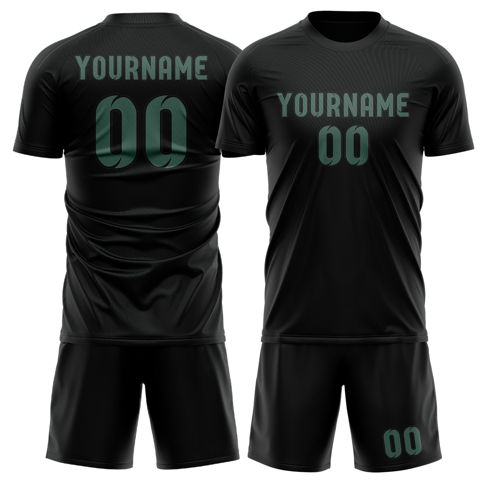Maßgeschneidertes Professionelles Schwarz Blaugrün Fußballtrikot-Set