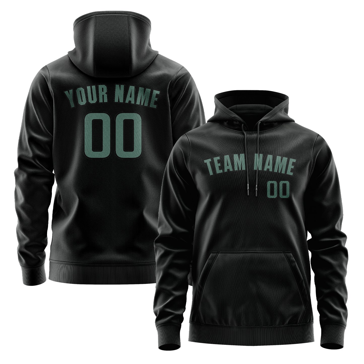 Maßgeschneidertes Schwarz Blaugrün Hoodie