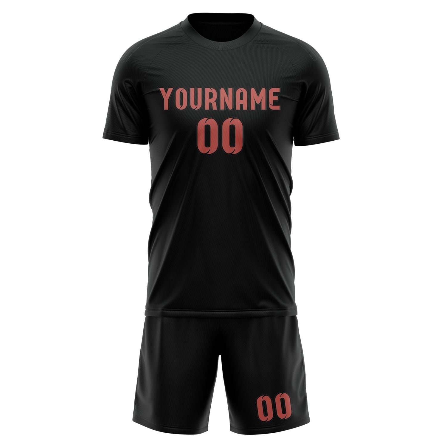 Maßgeschneidertes Professionelles Schwarz Kupferrose Fußballtrikot-Set