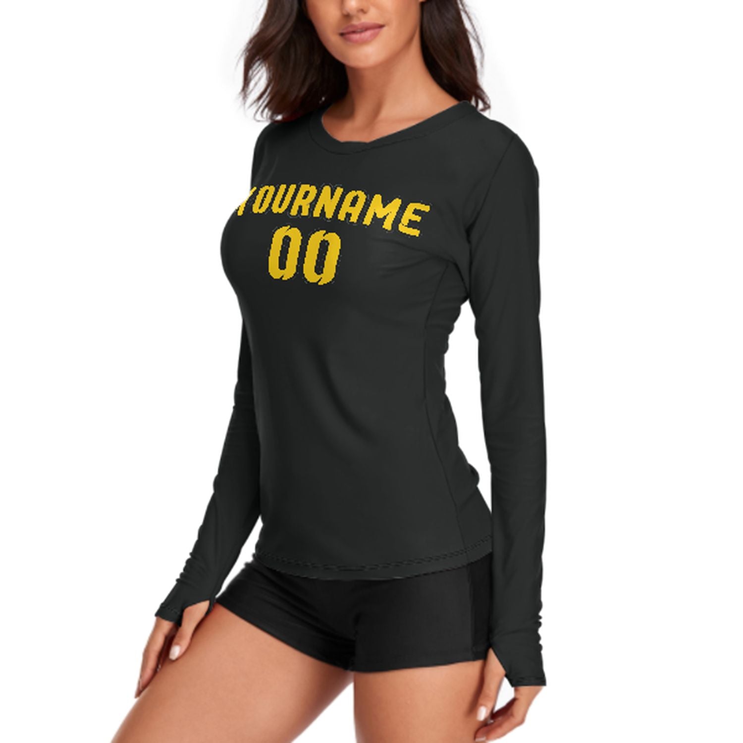 Maßgeschneidertes Schwarz Gold Damen Langarmshirt