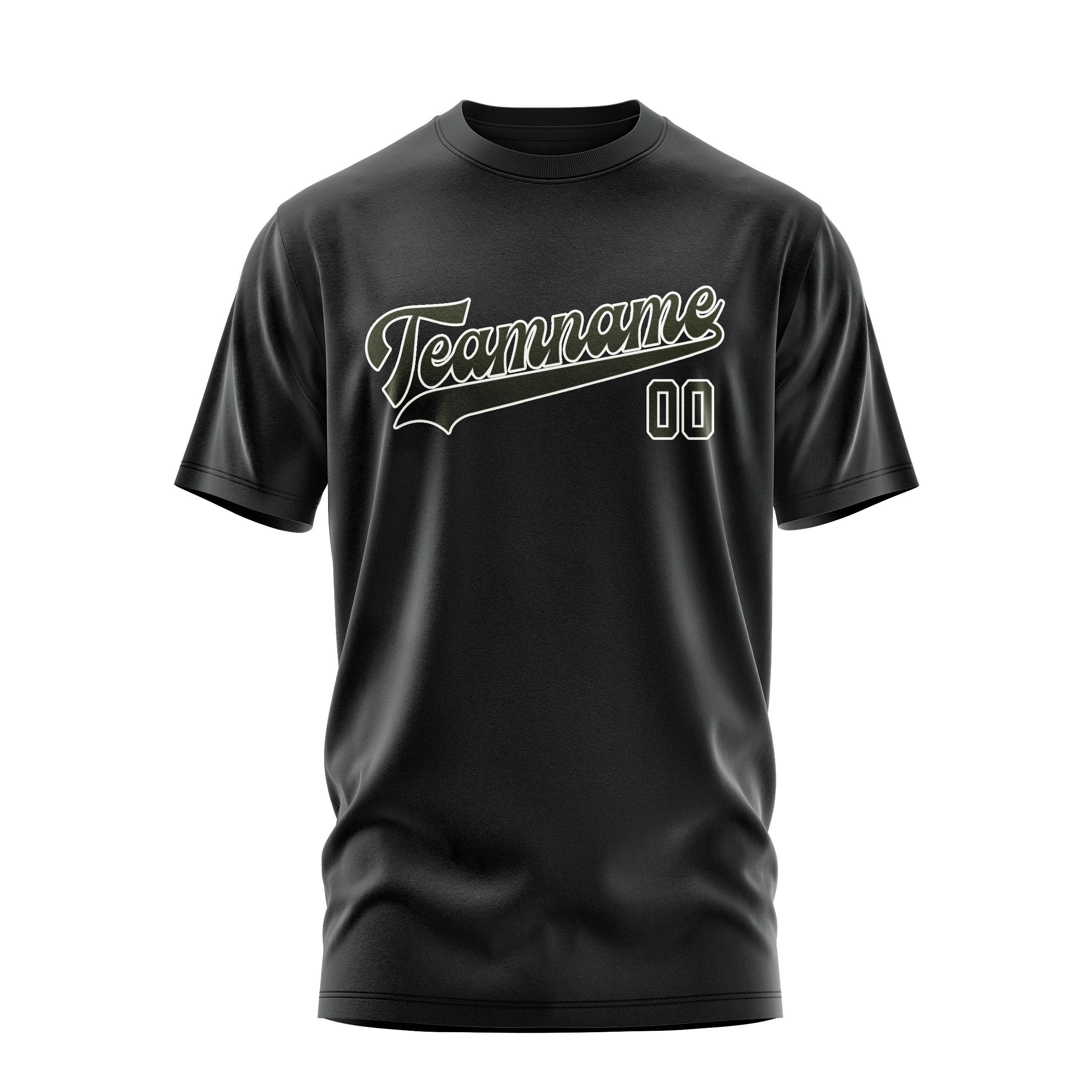 Maßgeschneidertes Schwarz Dunkles Oliv T-Shirt