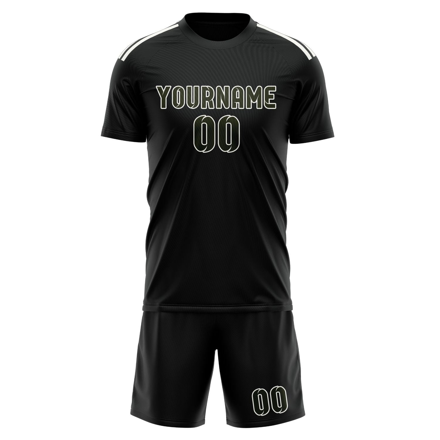 Maßgeschneidertes Professionelles Schwarz Dunkles Oliv Fußballtrikot-Set