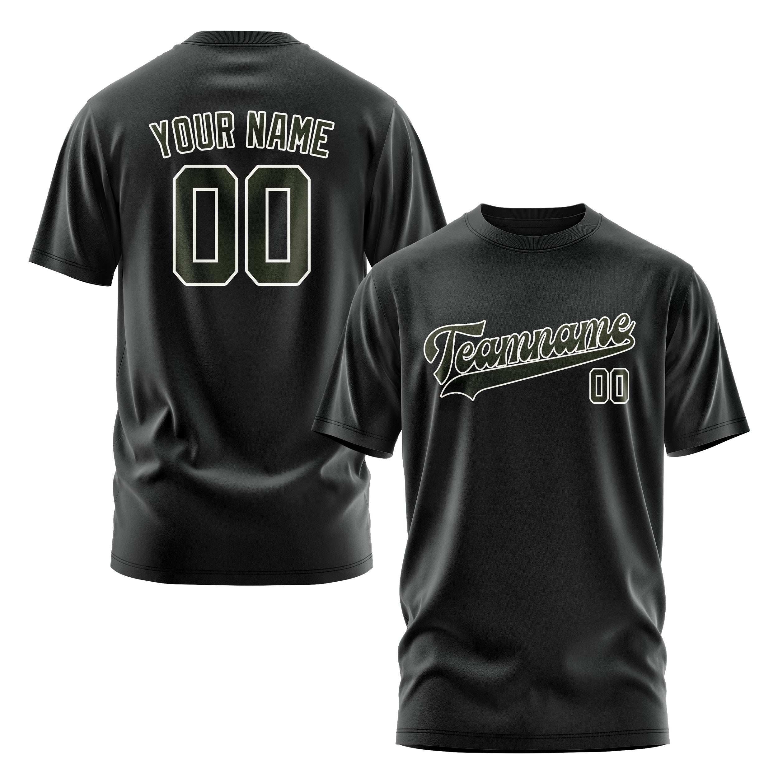 Maßgeschneidertes Schwarz Dunkles Oliv T-Shirt