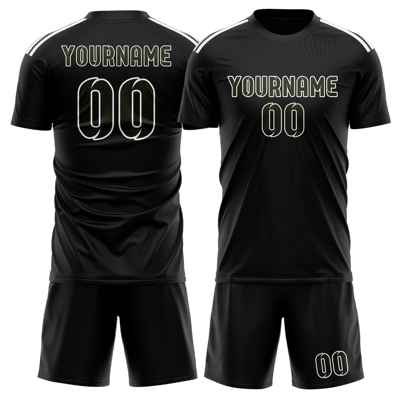 Maßgeschneidertes Professionelles Schwarz Dunkles Oliv Fußballtrikot-Set