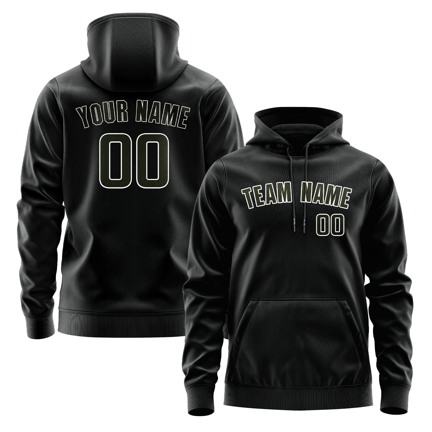 Maßgeschneidertes Schwarz Dunkles Oliv Hoodie