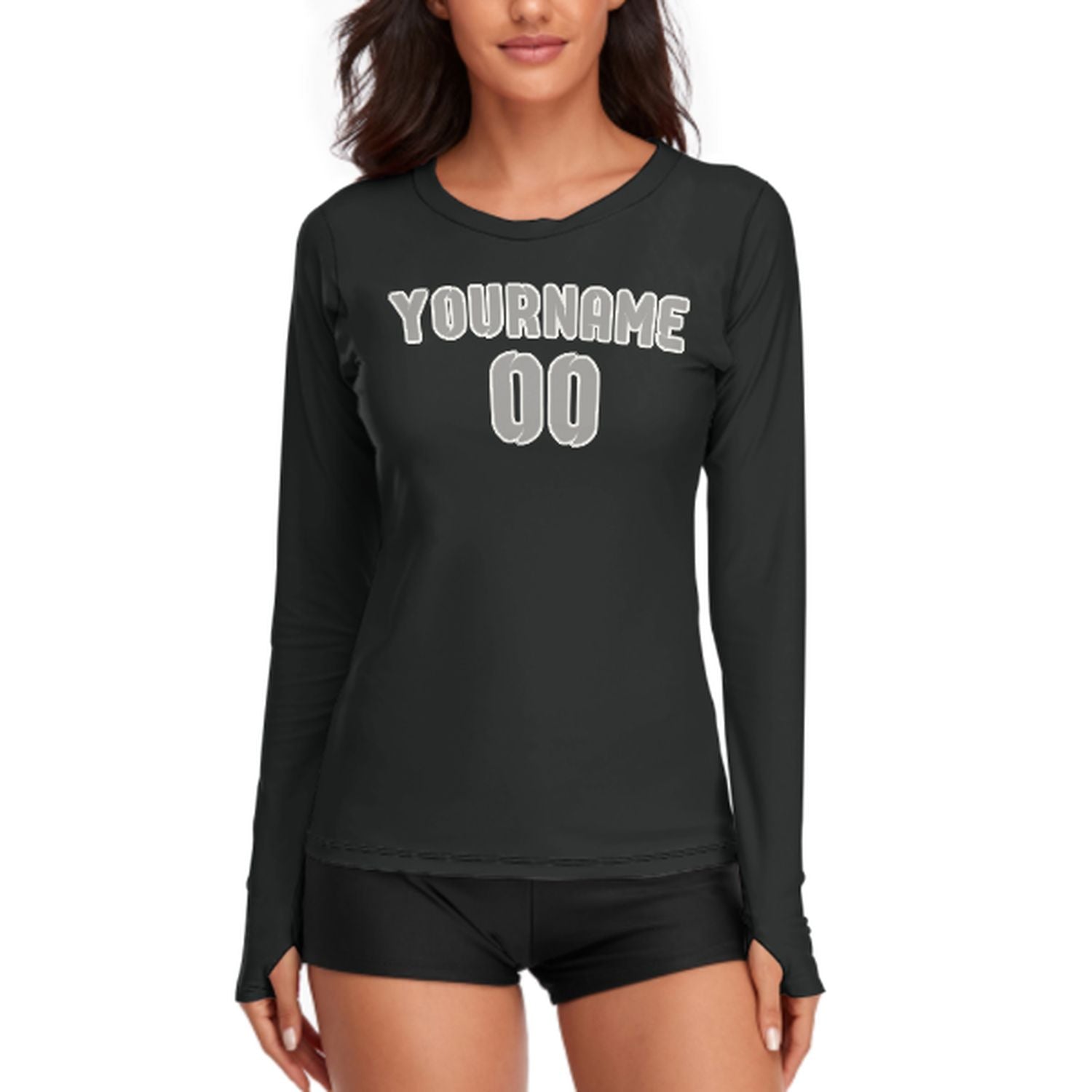 Maßgeschneidertes Schwarz Grau Damen Langarmshirt