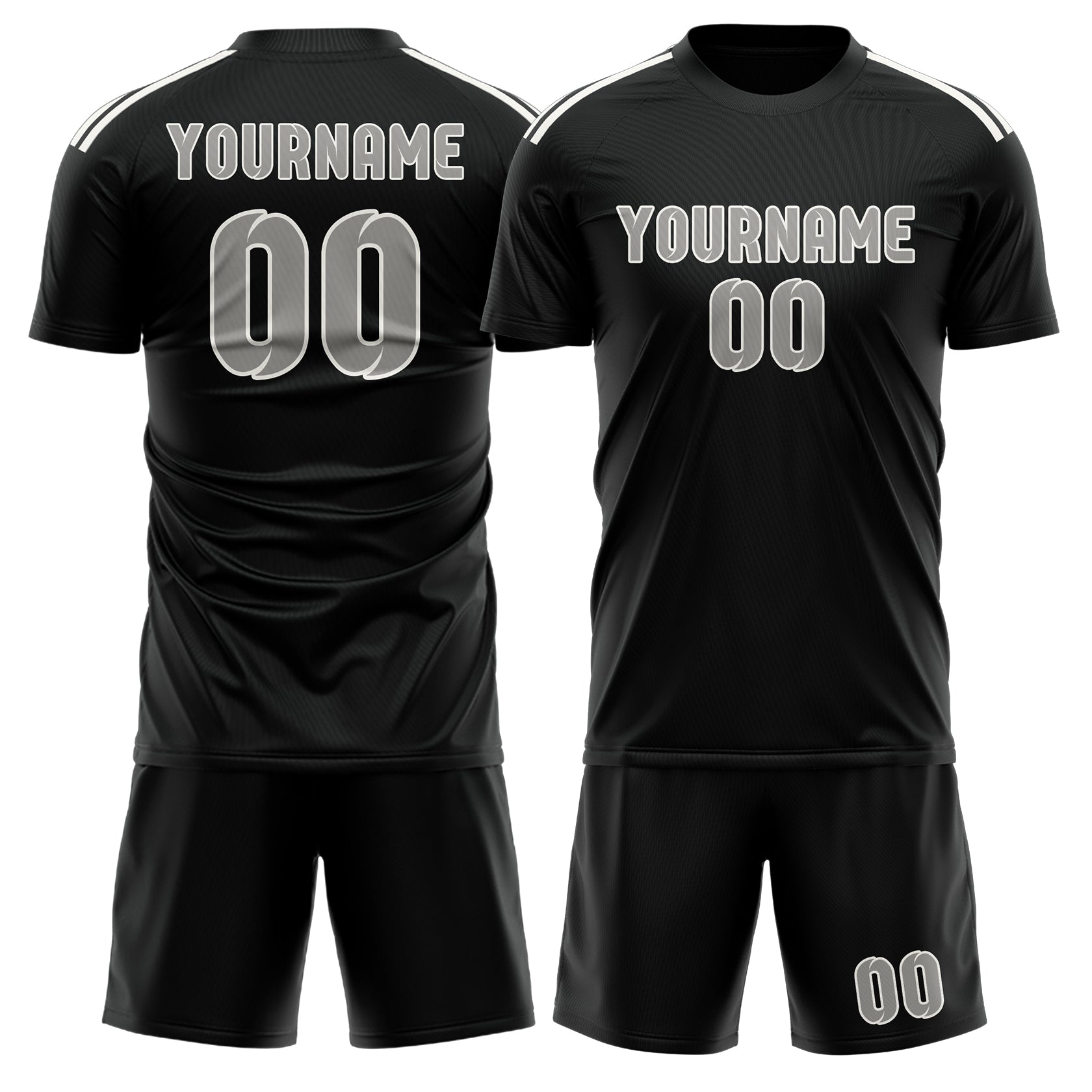 Maßgeschneidertes Professionelles Schwarz Grau Fußballtrikot-Set