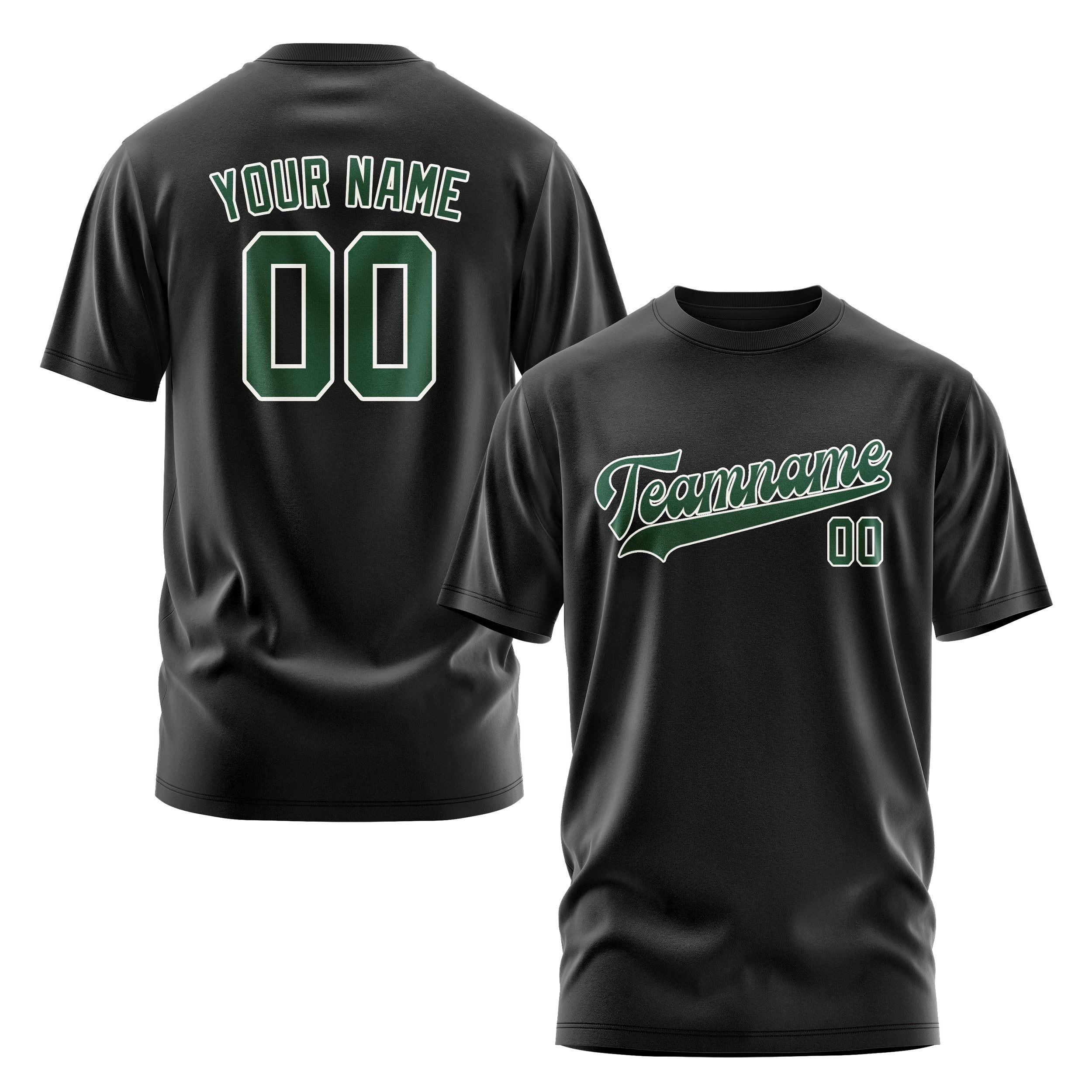 Maßgeschneidertes Schwarz Moosgrün T-Shirt