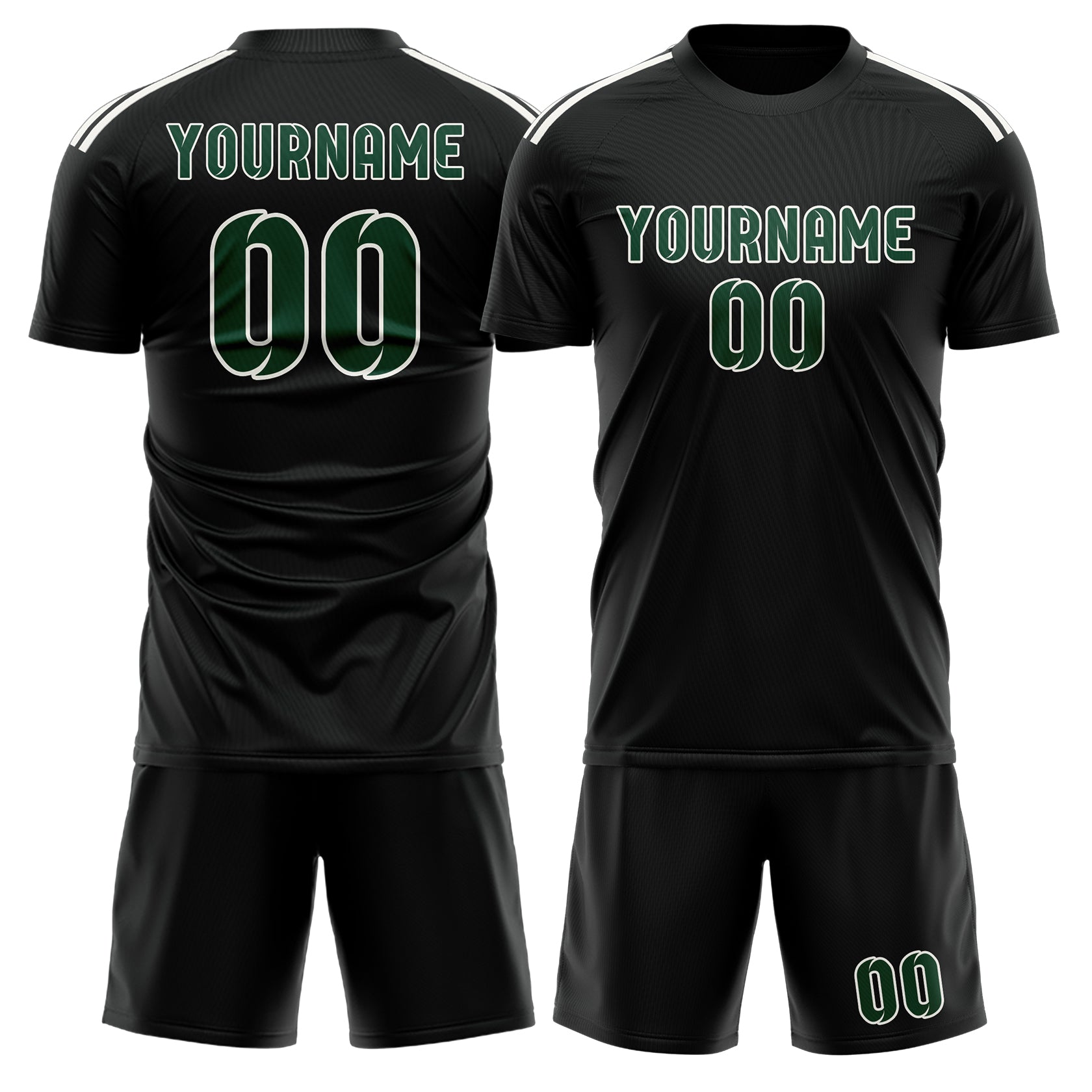 Maßgeschneidertes Professionelles Schwarz Moosgrün Fußballtrikot-Set