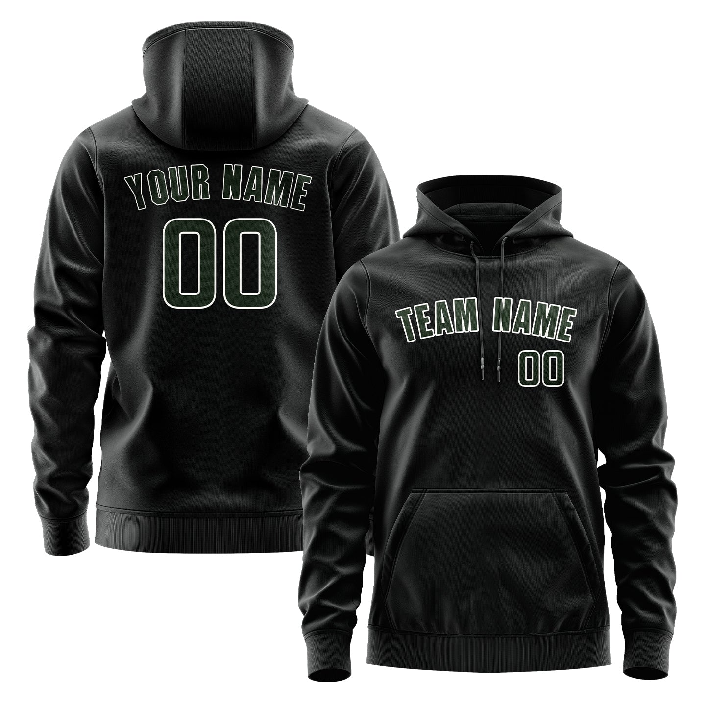 Maßgeschneidertes Schwarz Tannengrün Hoodie