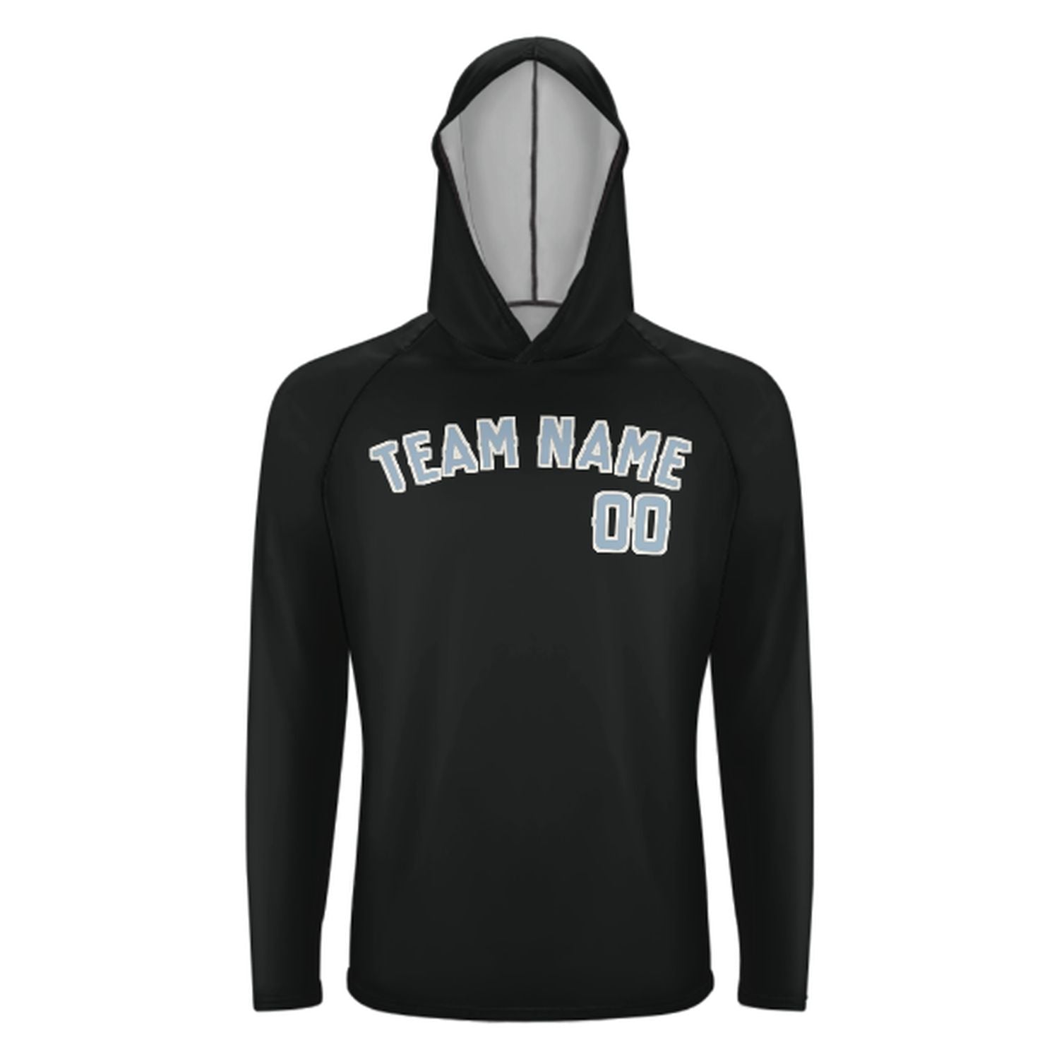 Maßgeschneidertes Schwarz Hellblau UV-Hoodie
