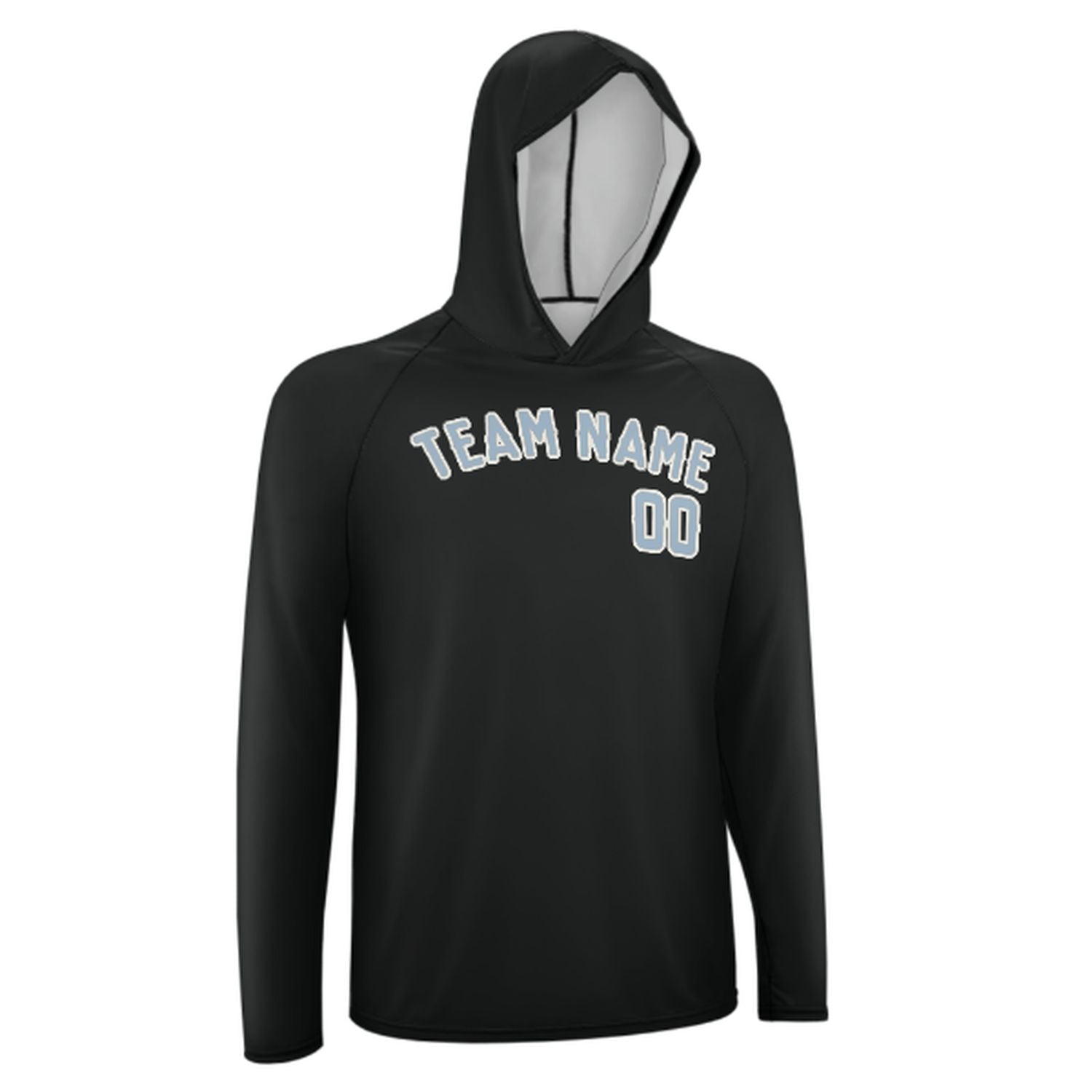 Maßgeschneidertes Schwarz Hellblau UV-Hoodie