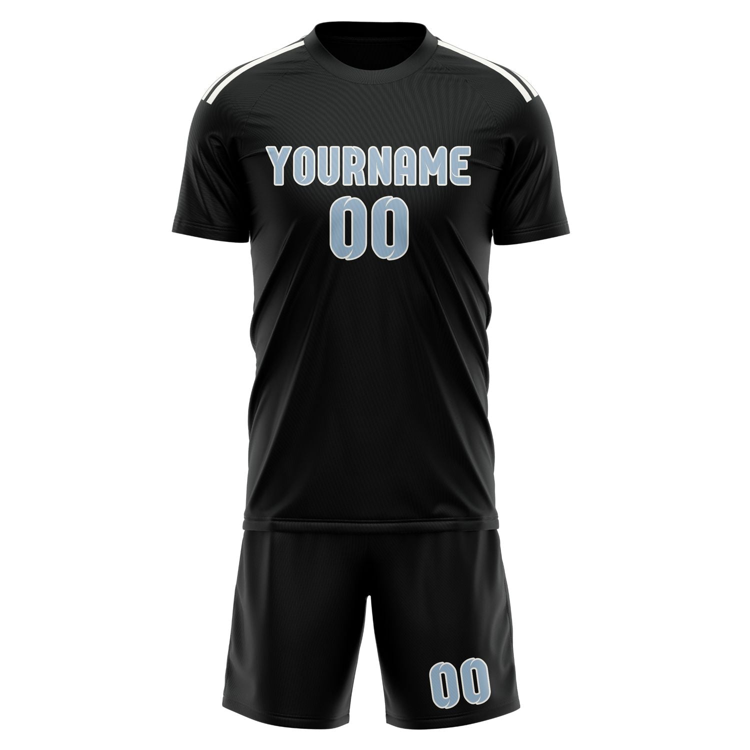 Maßgeschneidertes Professionelles Schwarz Hellblau Fußballtrikot-Set