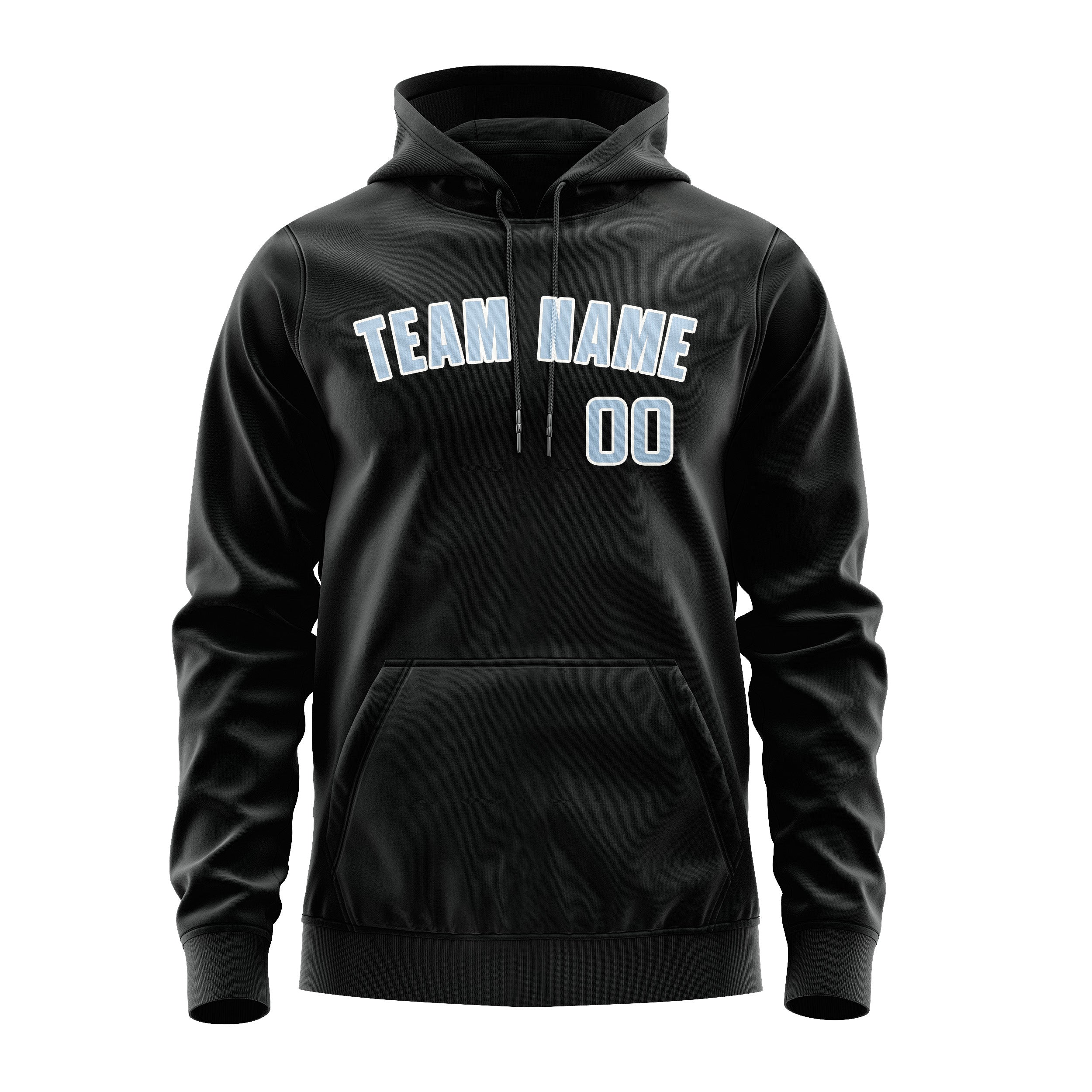 Maßgeschneidertes Schwarz Hellblau Hoodie