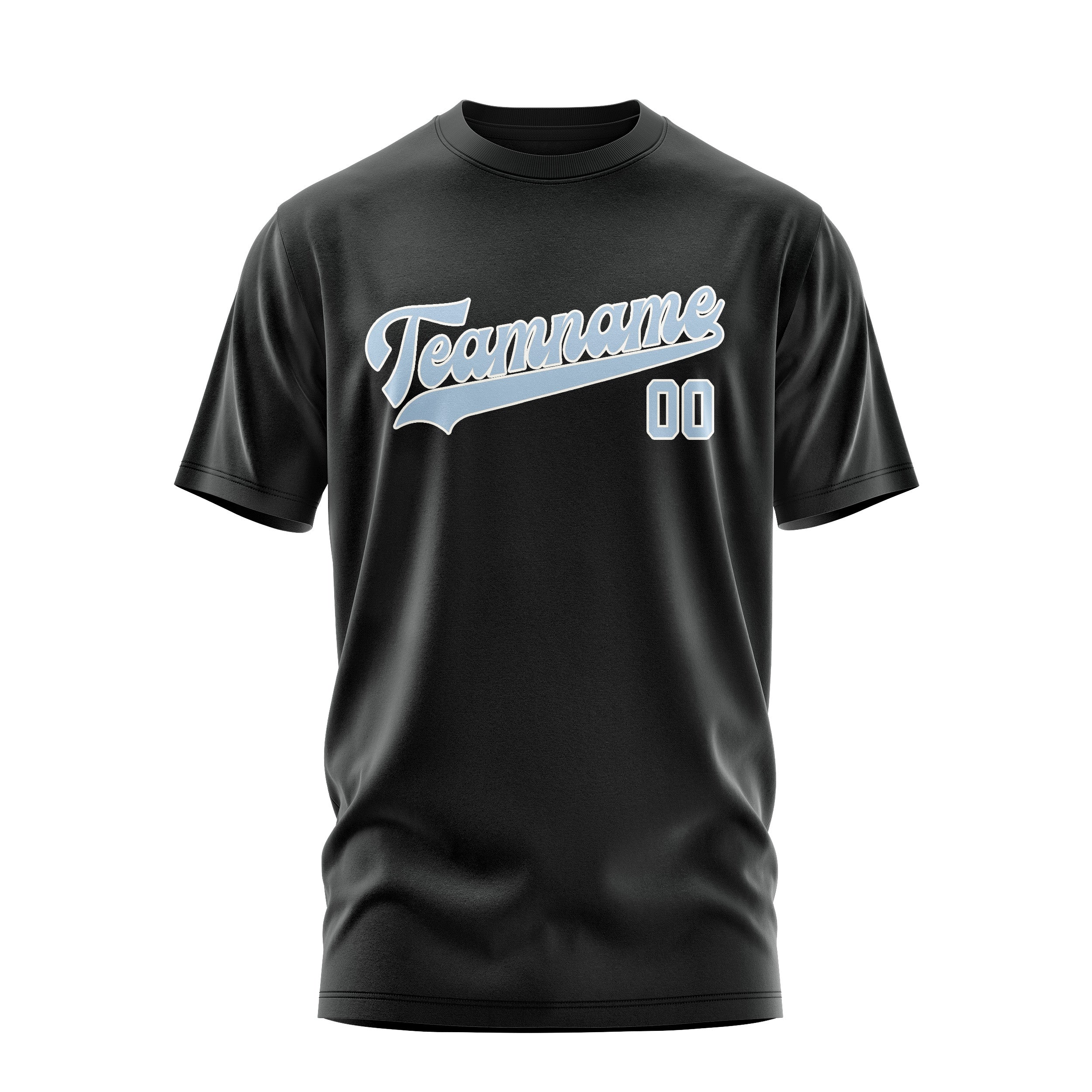 Maßgeschneidertes Schwarz Hellblau T-Shirt