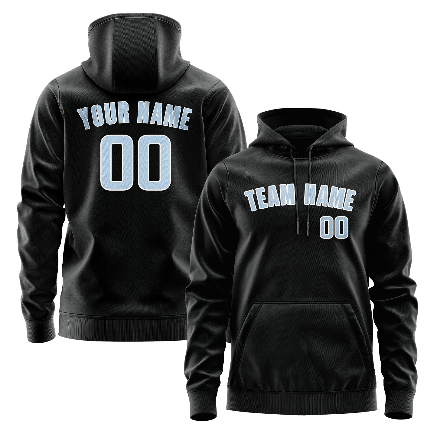 Maßgeschneidertes Schwarz Hellblau Hoodie
