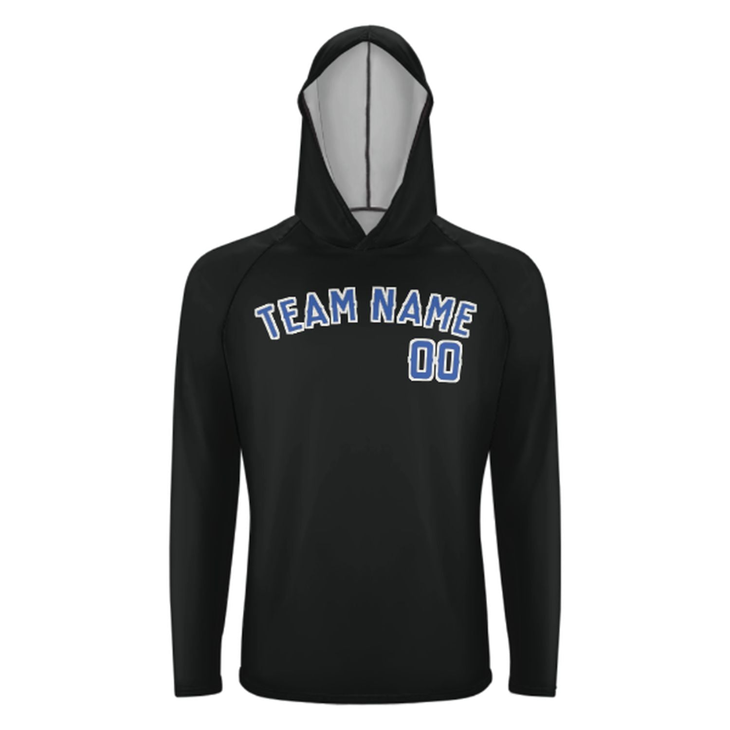 Maßgeschneidertes Schwarz Himmelblau UV-Hoodie