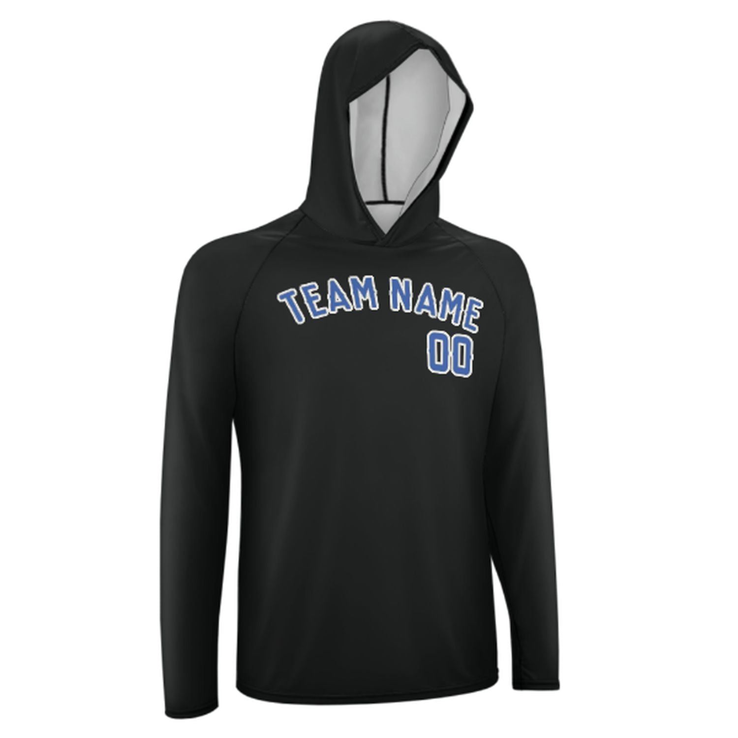 Maßgeschneidertes Schwarz Himmelblau UV-Hoodie