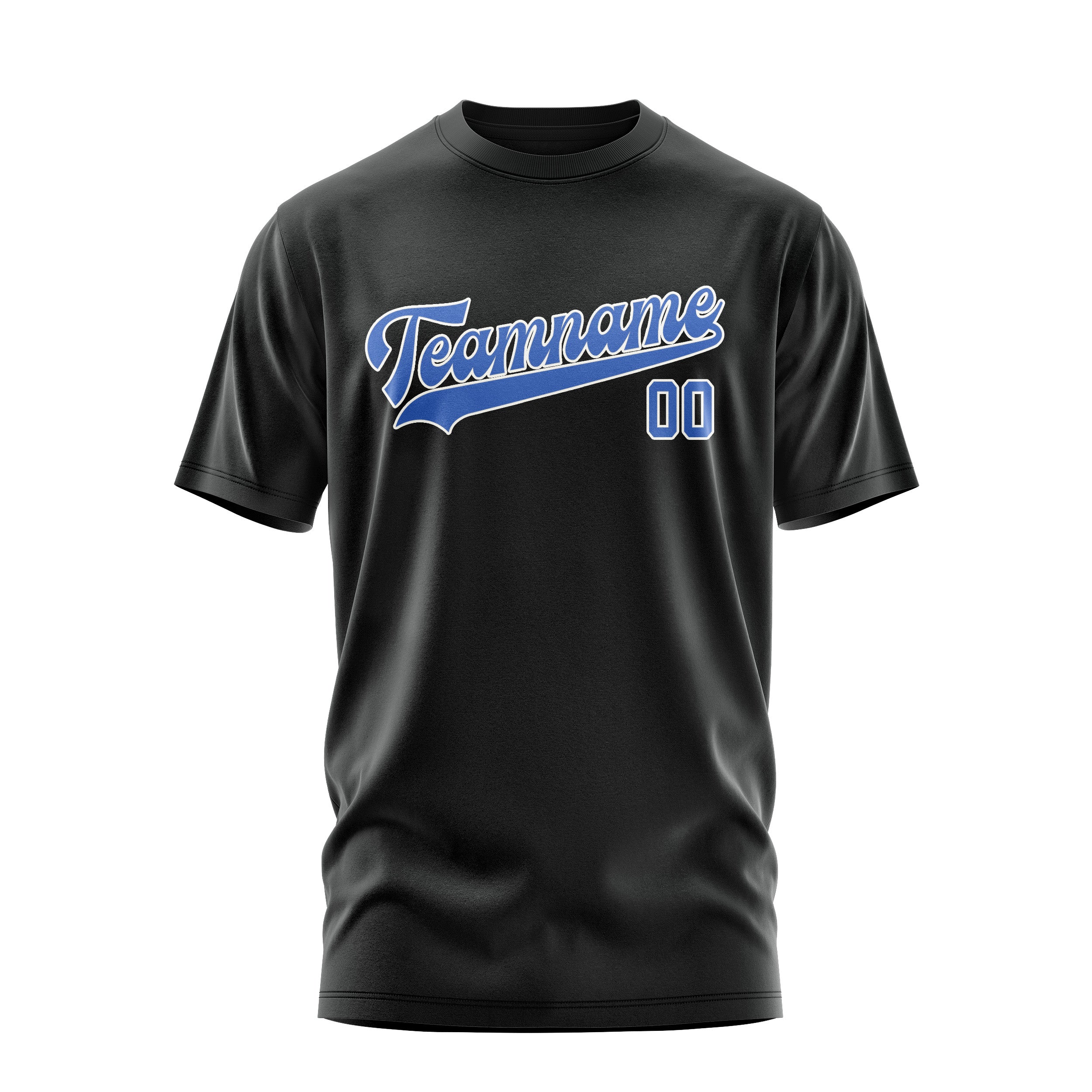 Maßgeschneidertes Schwarz Himmelblau T-Shirt