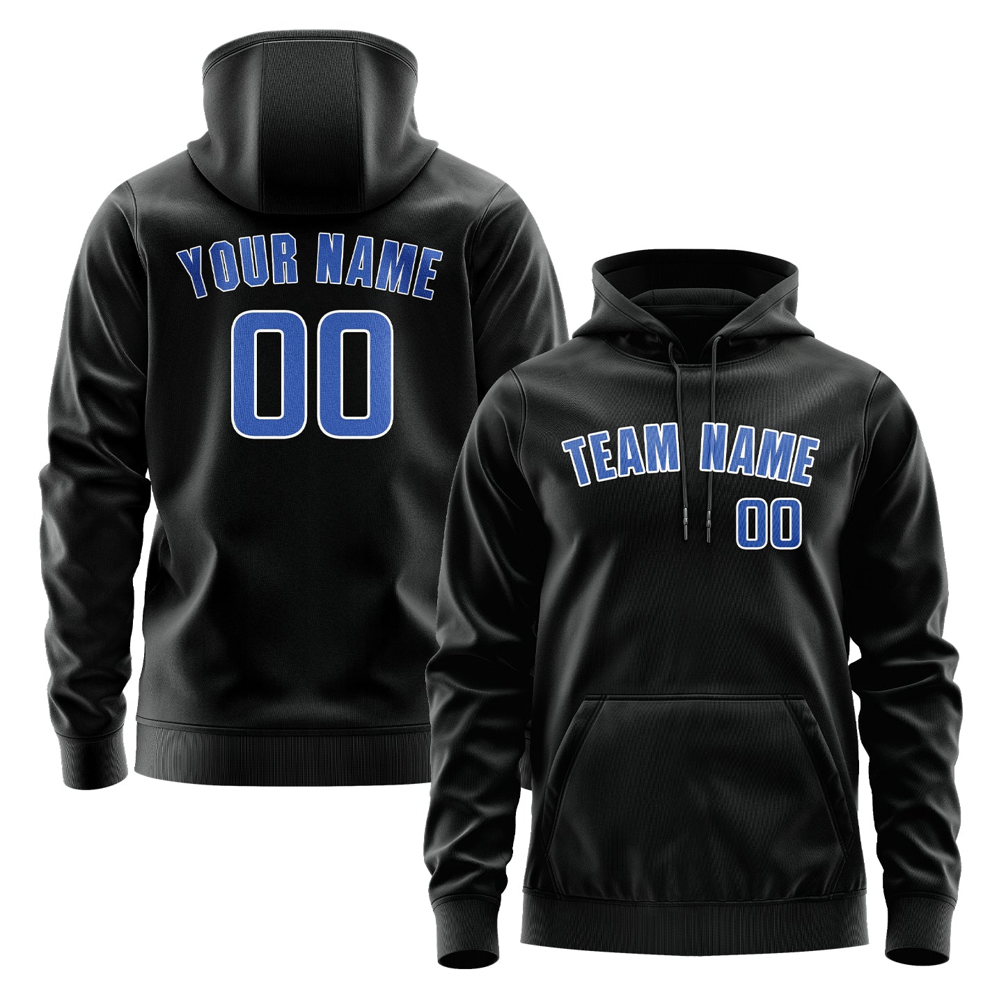 Maßgeschneidertes Schwarz Himmelblau Hoodie