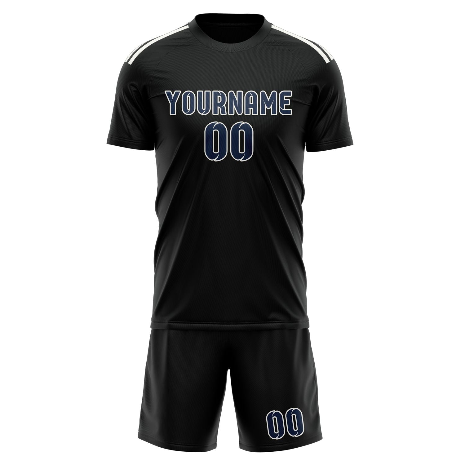 Maßgeschneidertes Professionelles Schwarz Marineblau Fußballtrikot-Set