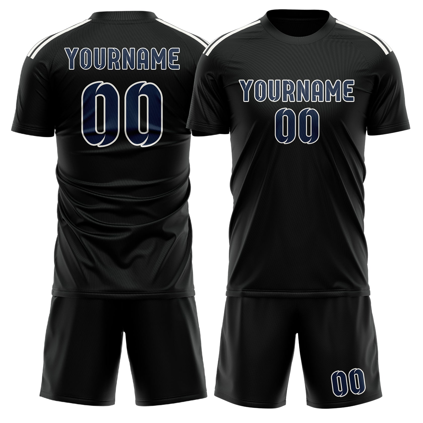 Maßgeschneidertes Professionelles Schwarz Marineblau Fußballtrikot-Set