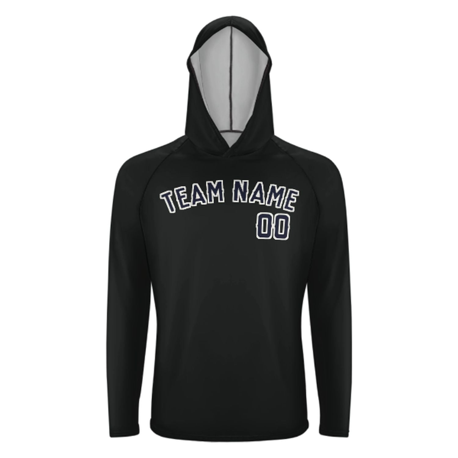 Maßgeschneidertes Schwarz Stahlblau UV-Hoodie