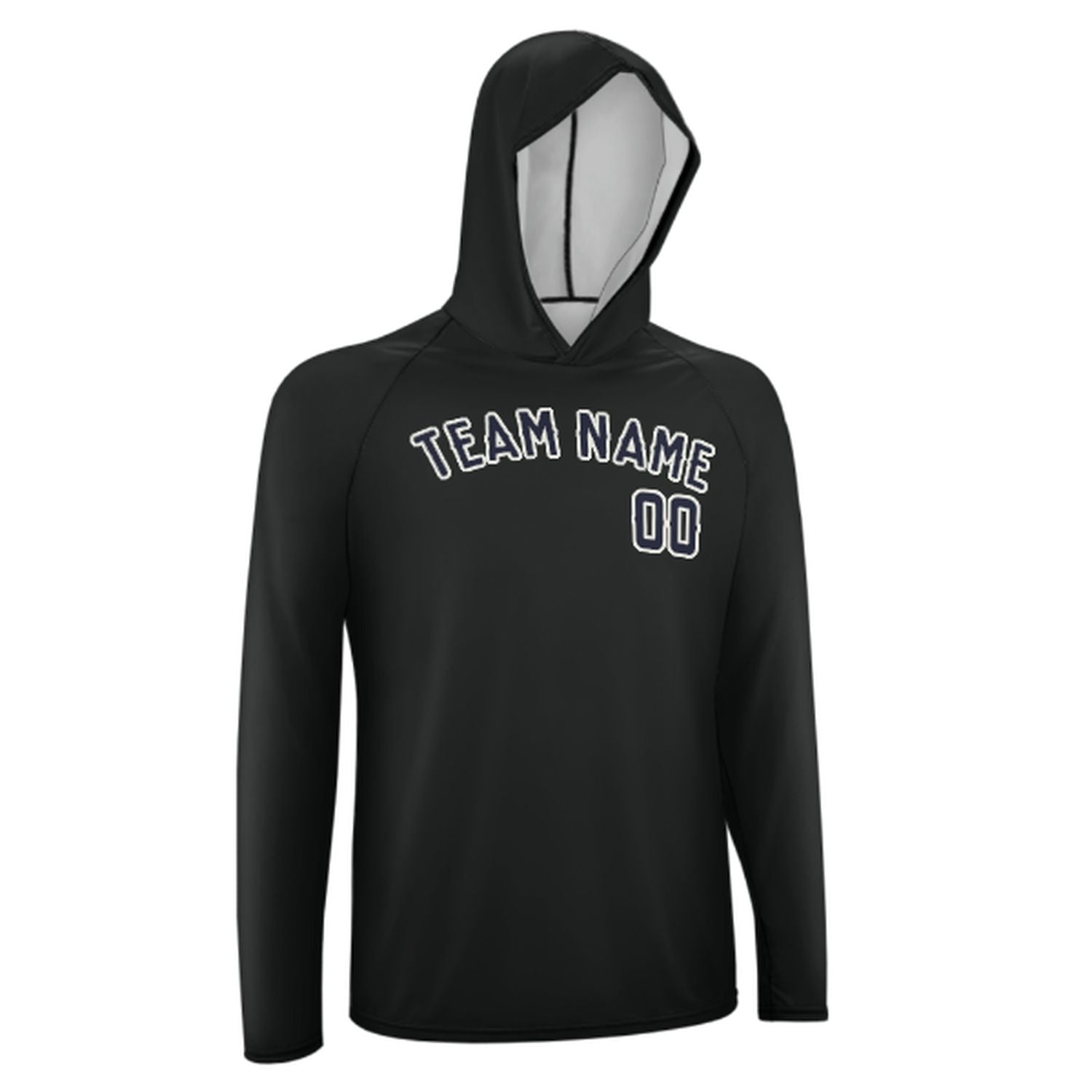 Maßgeschneidertes Schwarz Stahlblau UV-Hoodie