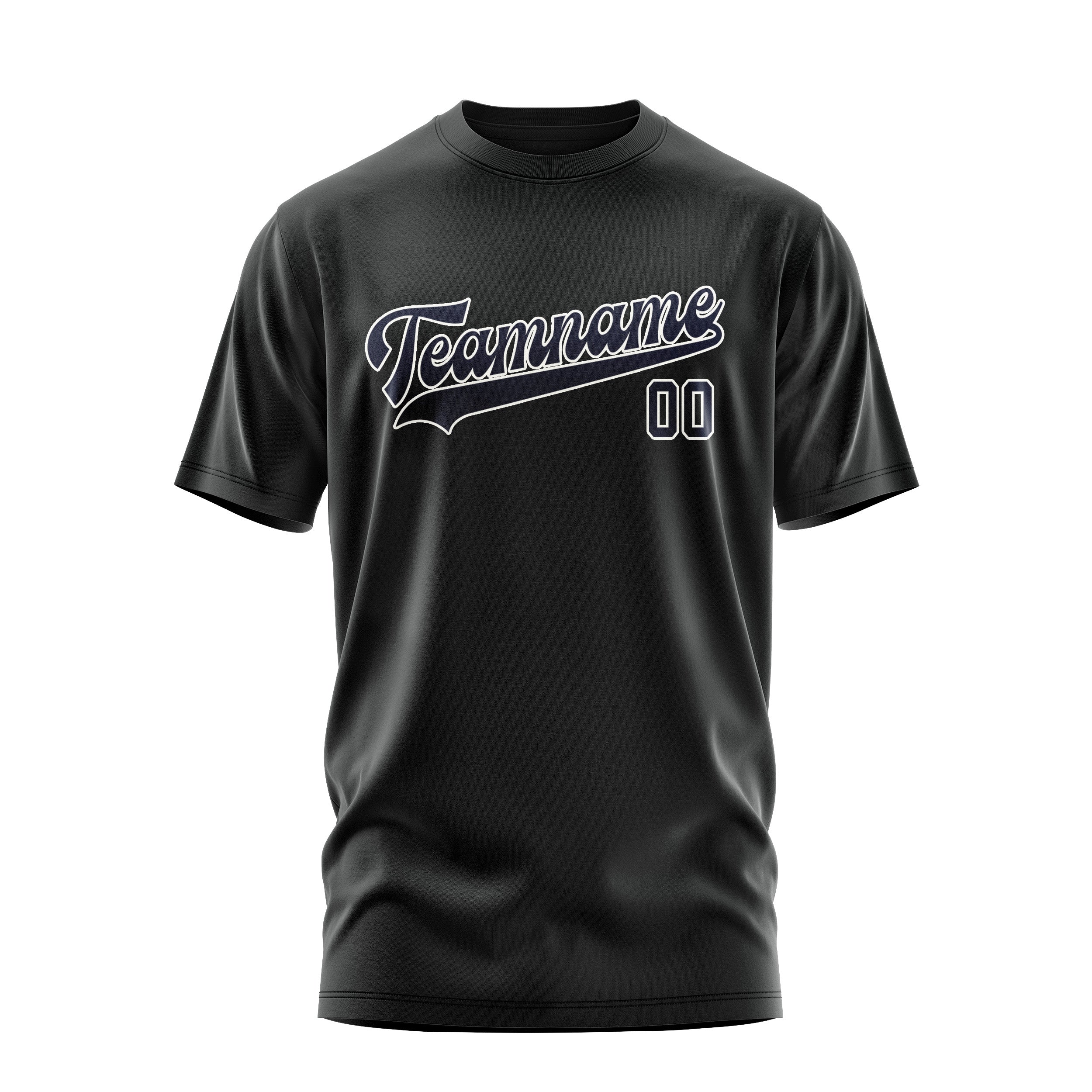 Maßgeschneidertes Schwarz Stahlblau T-Shirt