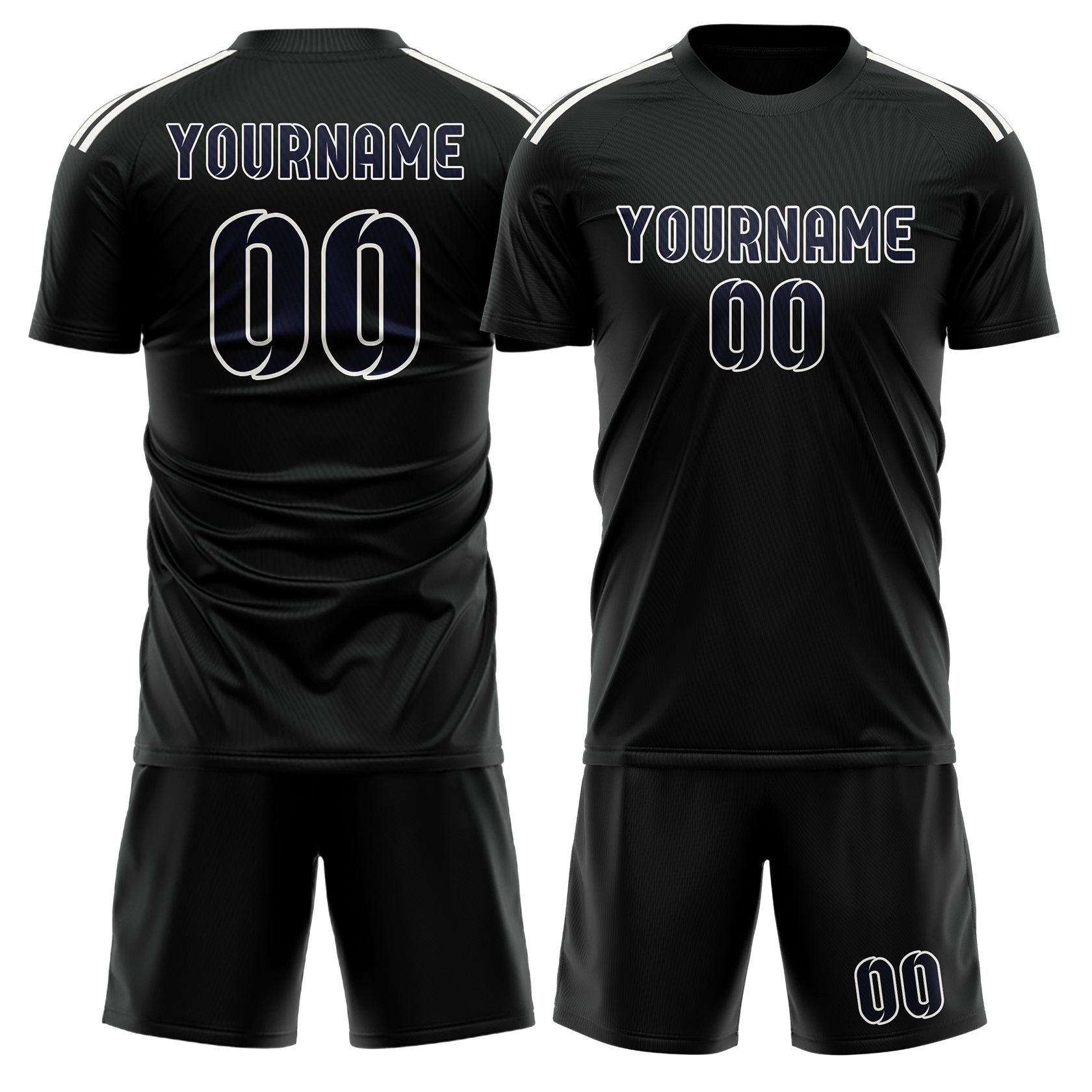 Maßgeschneidertes Professionelles Schwarz Stahlblau Fußballtrikot-Set