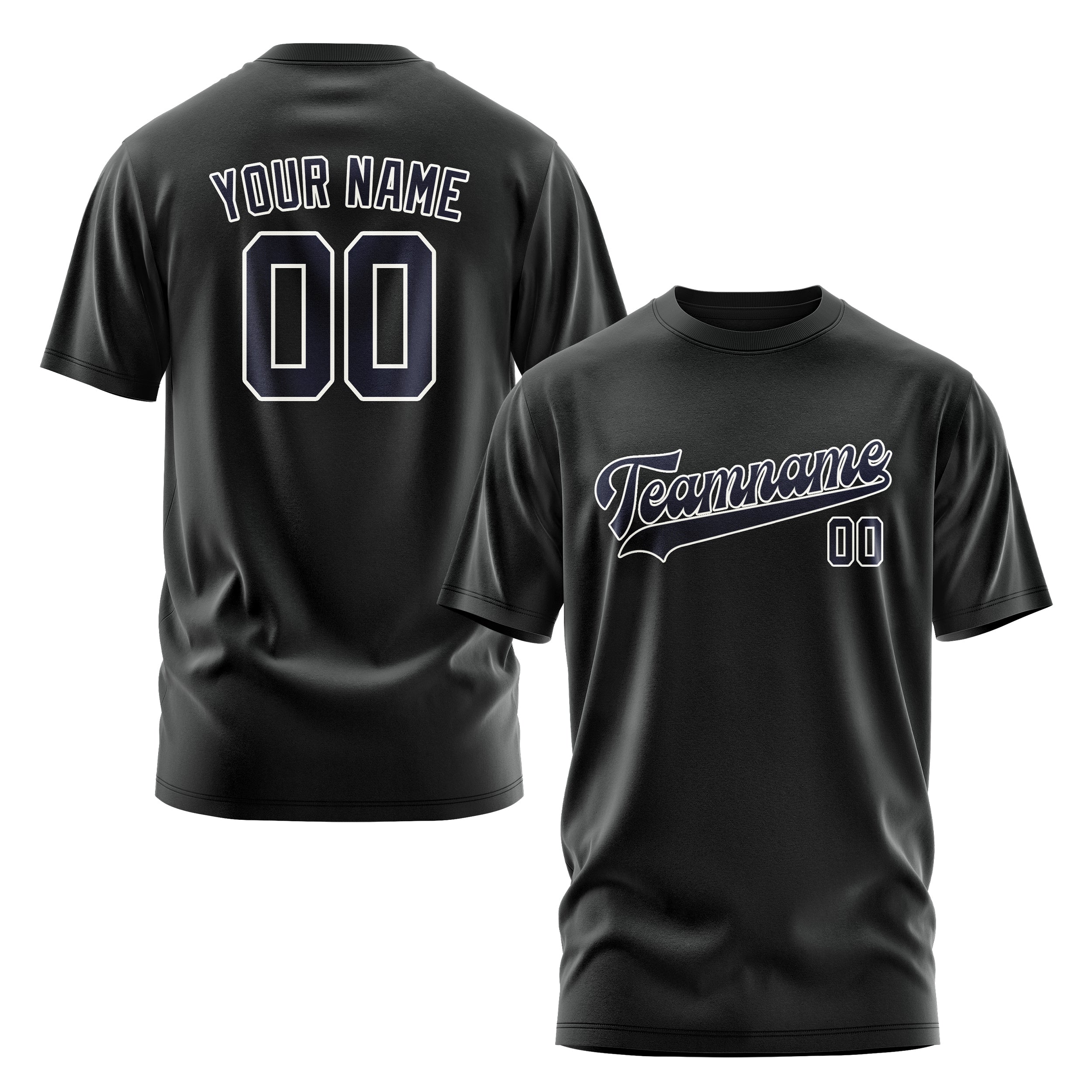 Maßgeschneidertes Schwarz Stahlblau T-Shirt