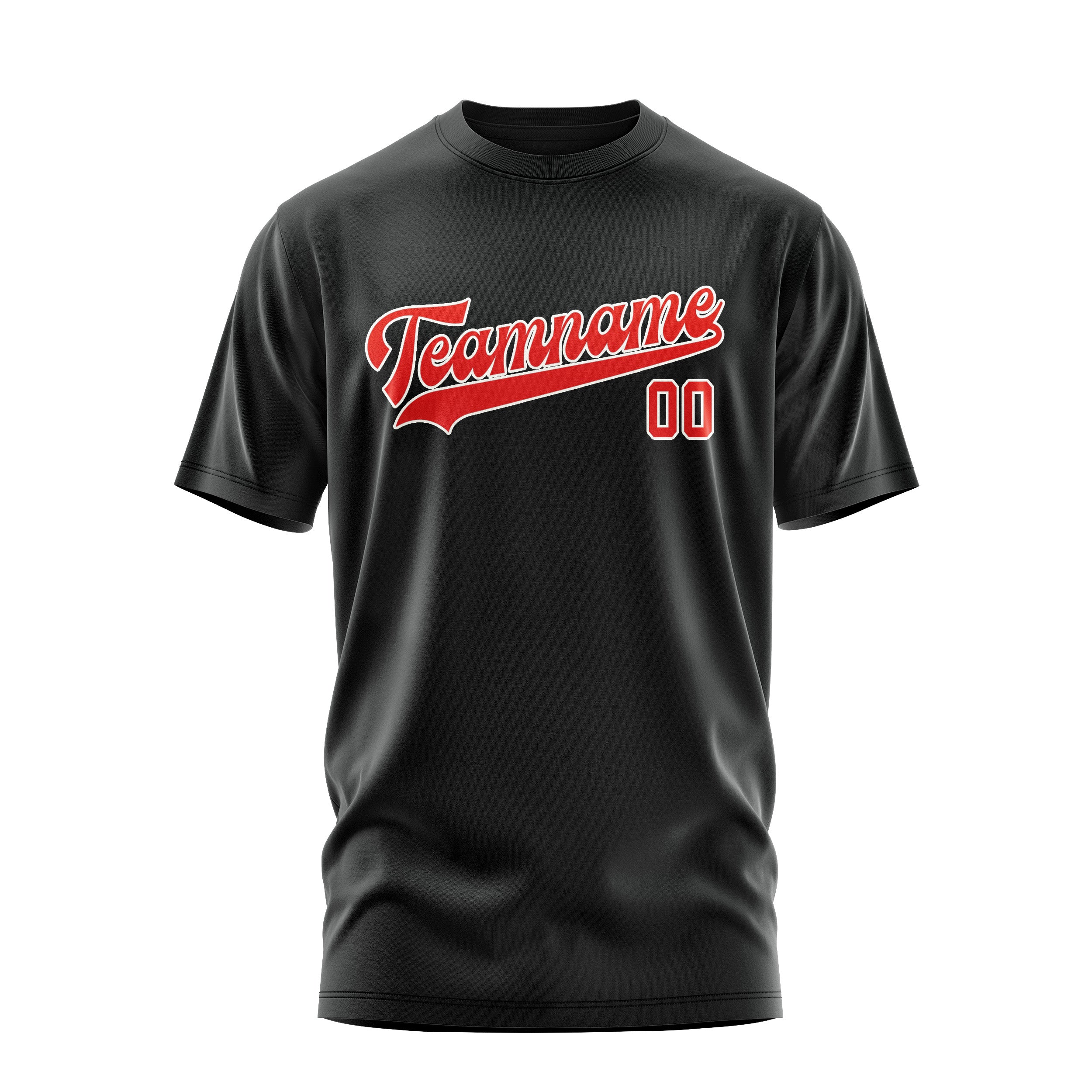 Maßgeschneidertes Schwarz Orangerot T-Shirt