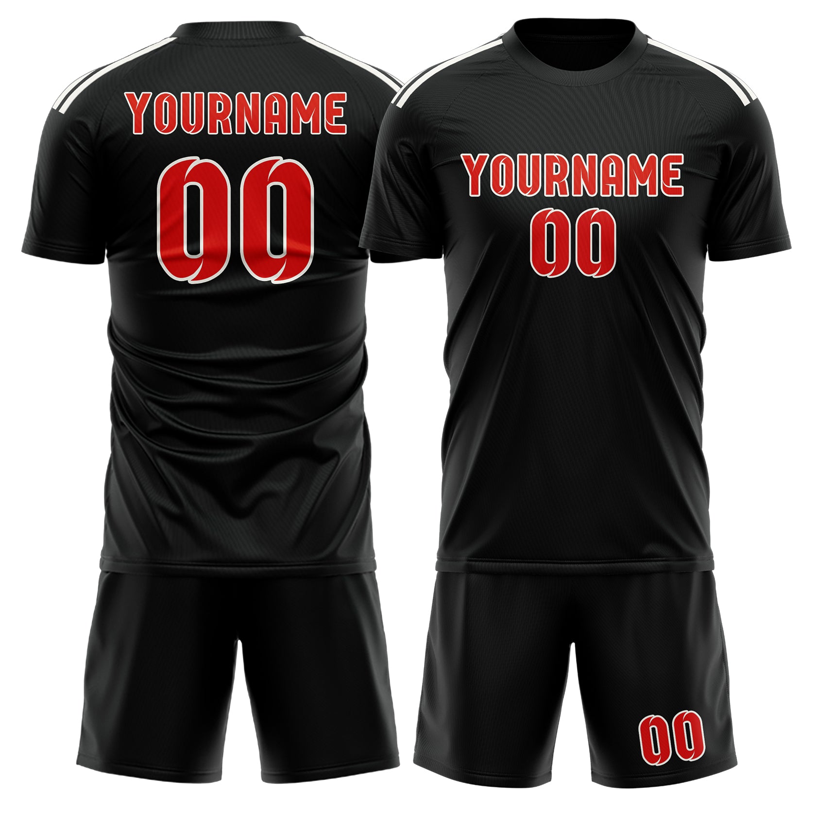 Maßgeschneidertes Professionelles Schwarz Orangerot Fußballtrikot-Set